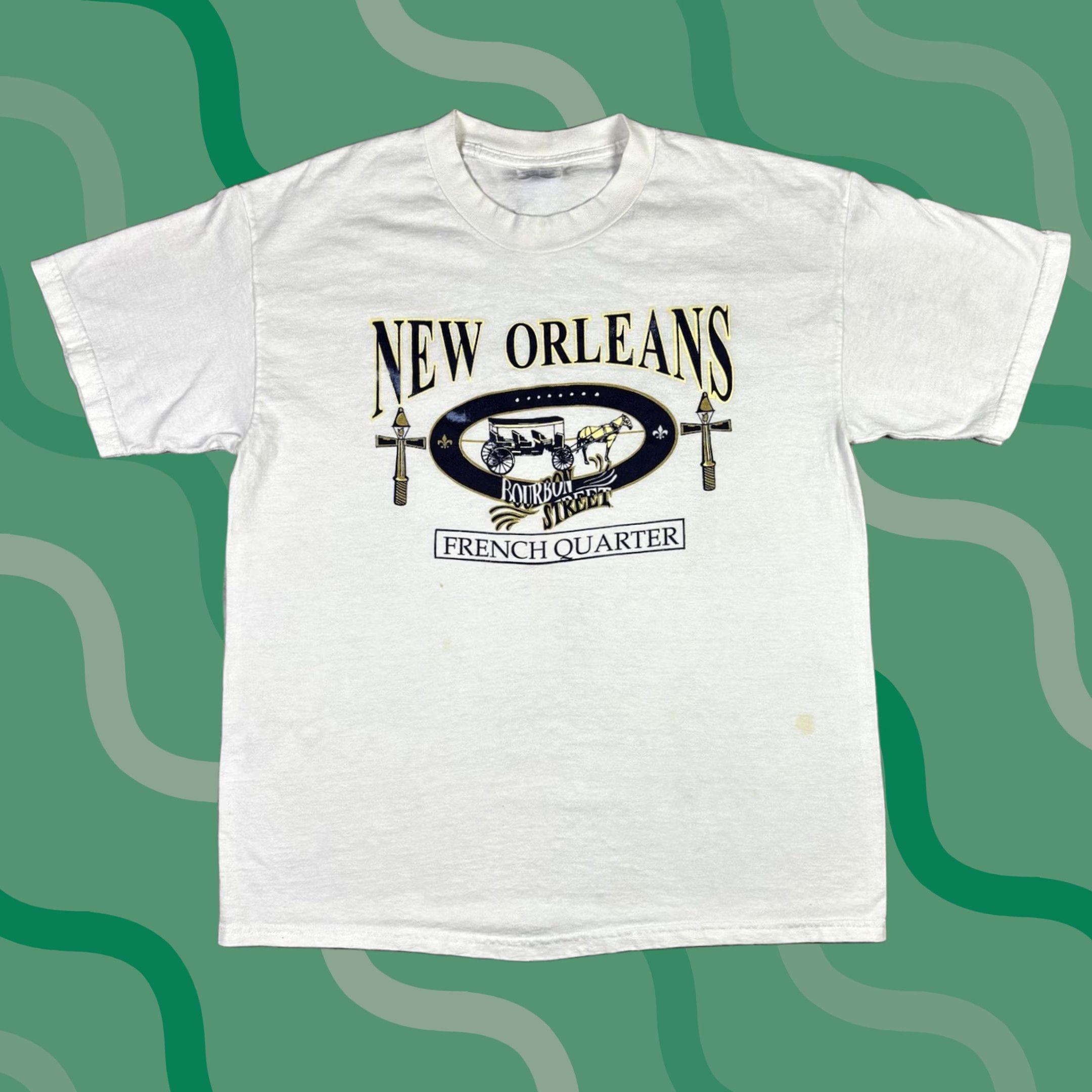 Hanes VINTAGE 90s New Orleans French Quarter Art T Shirt Adult Large White Cotton Hanes T-Shirt Crew Neck Graphic Print 90s Vintage Mens Size US L / EU 52-54 / 3 - 1 Thumbnail