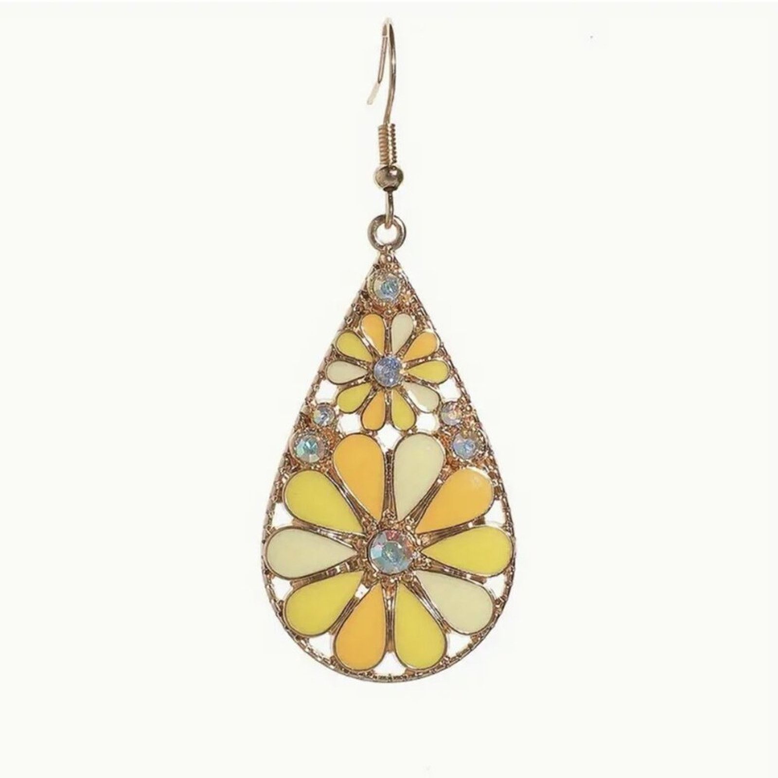 Other Yellow Mosaic Flower Dangle Earrings | Rose Gold Teardrop Size ONE SIZE - 2 Thumbnail