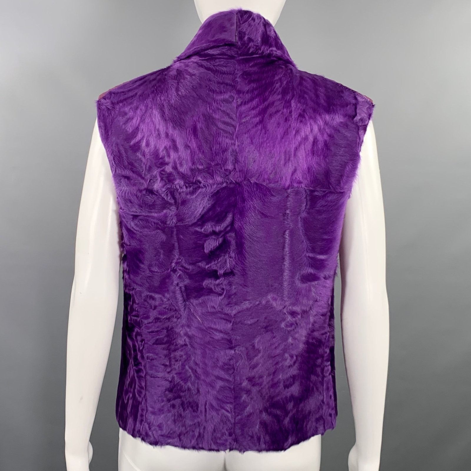 Oscar De La Renta Size 6 Purple Ostrich Leather Lamb Fur Eye Hook Vest Size M / US 6-8 / IT 42-44 - 4 Thumbnail