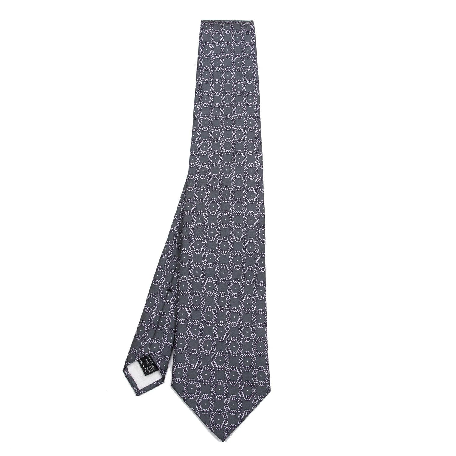 Gucci GG Circle Print Silk Tie in Gray Pink Size ONE SIZE - 1 Thumbnail