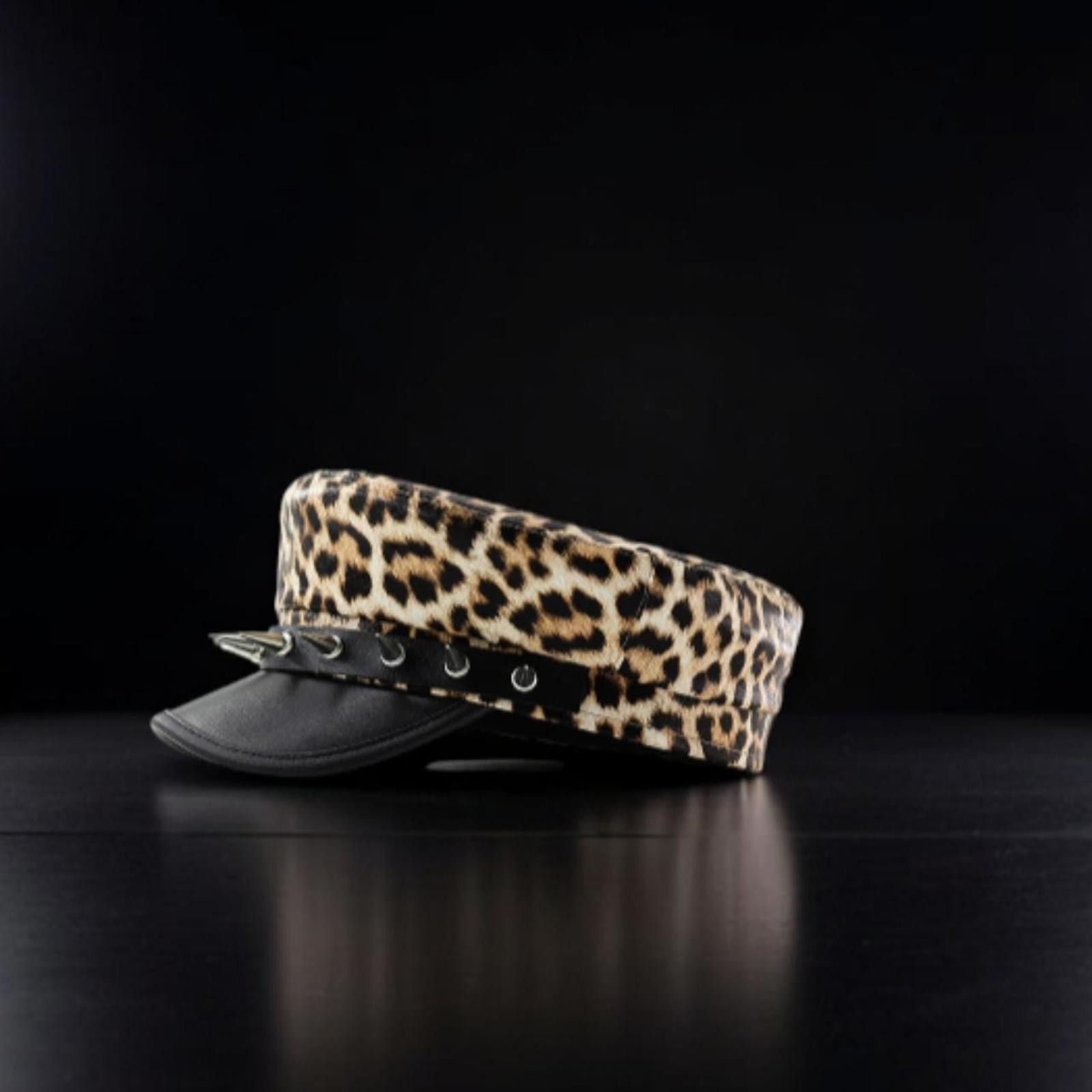 Other Leather Leopard Print Spiked Beret Size ONE SIZE - 1 Thumbnail