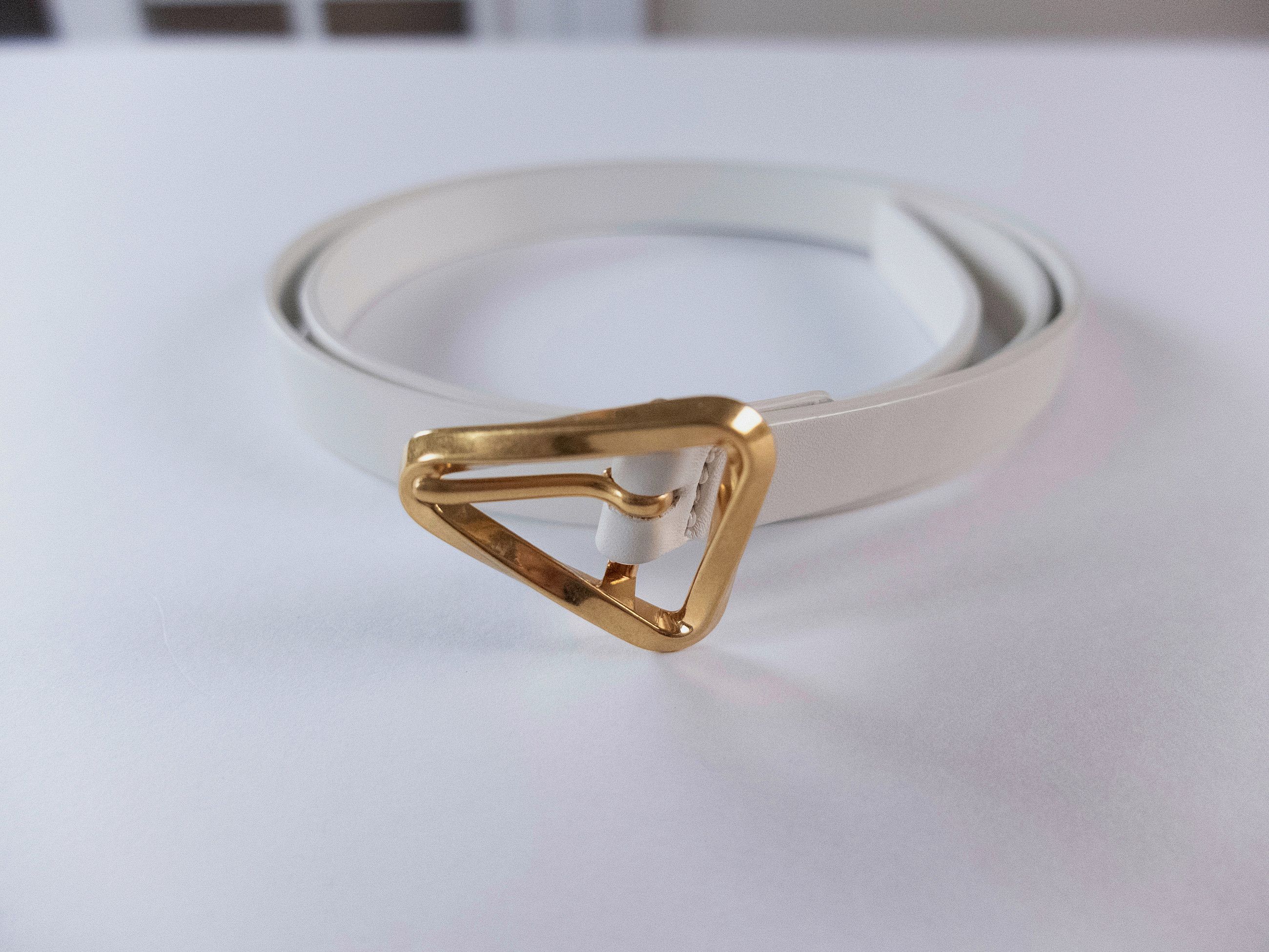 Bottega Veneta BOTTEGA VENETA Triangle white thin leather belt 80 Size ONE SIZE - 1 Thumbnail