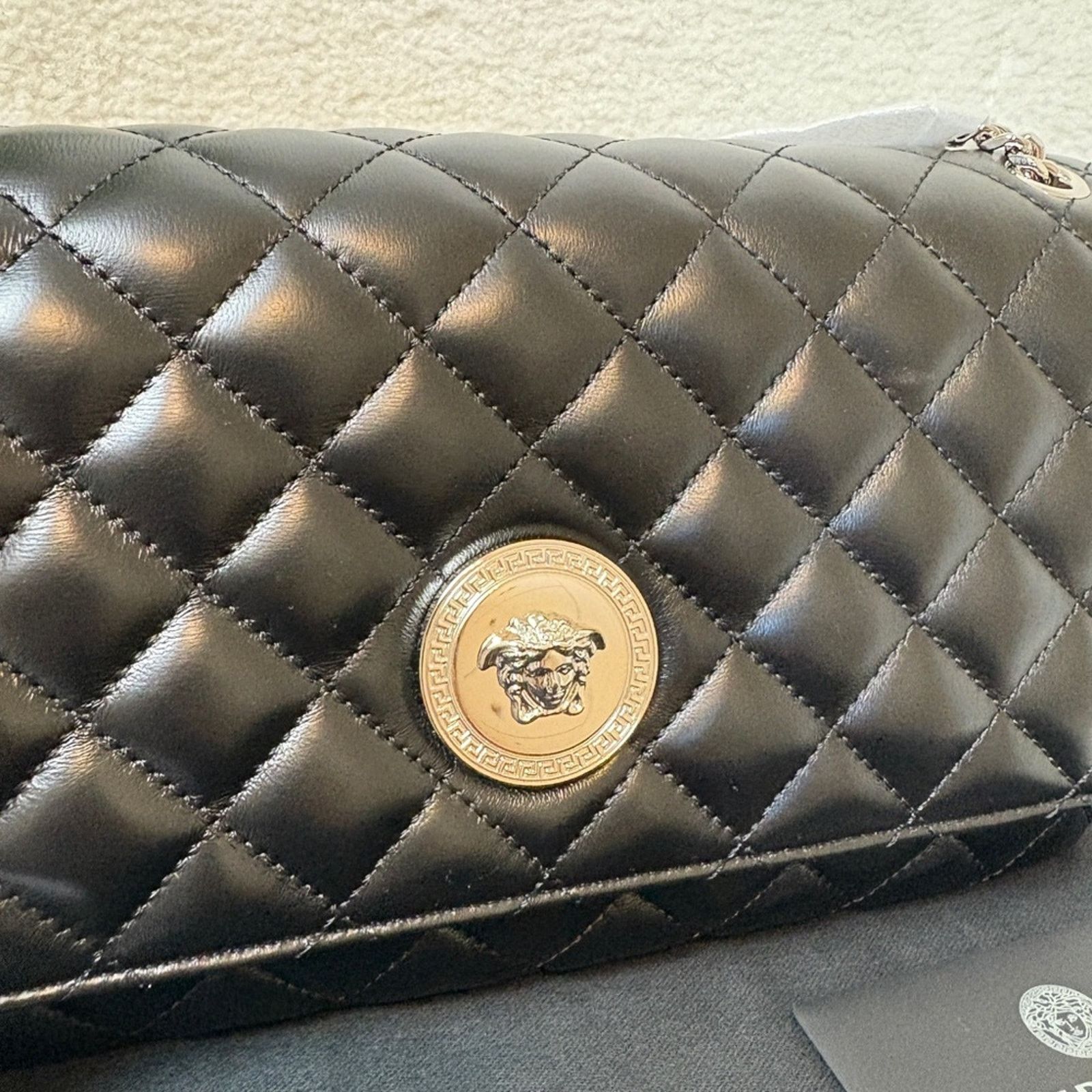 Versace Versace Black Quilted Lambskin Leather Shoulder Bag Size ONE SIZE - 4 Thumbnail