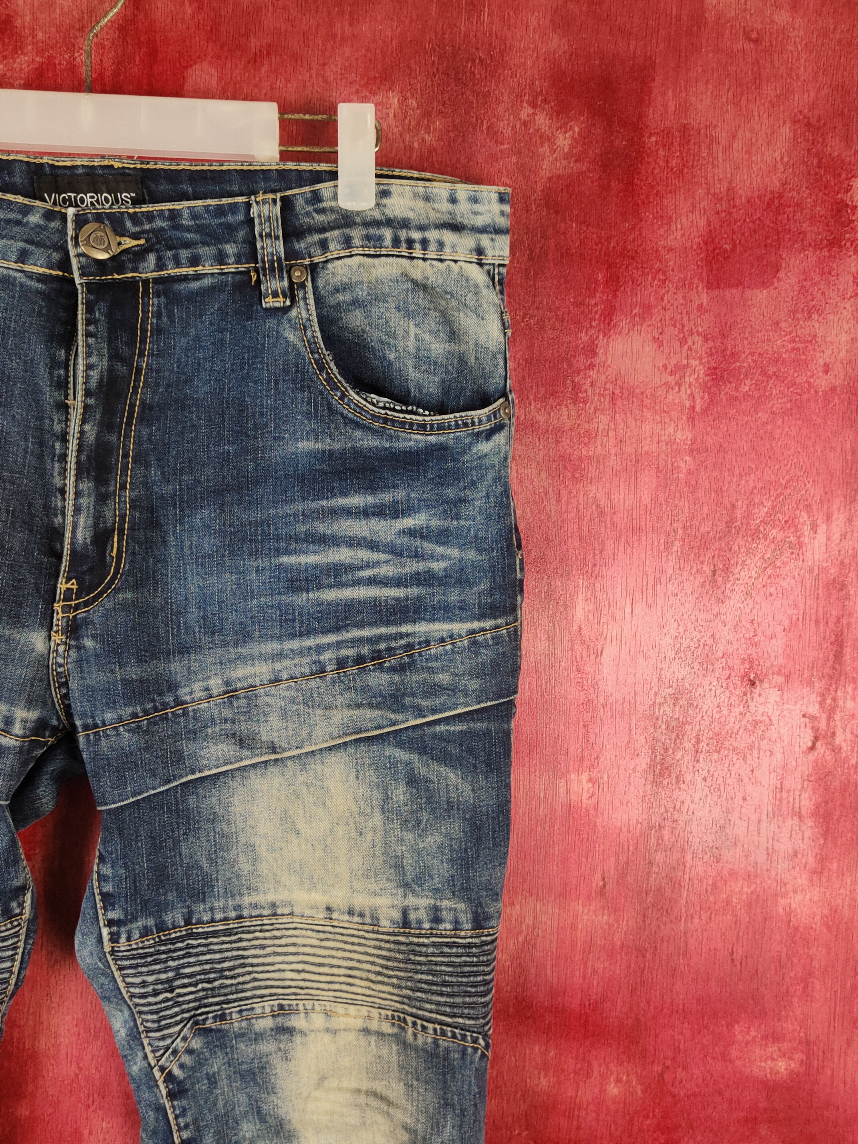 Japanese Brand Victorious bikers Distressed Ripped Skinny Jeans #S2309 Size US 34 / EU 50 - 5 Thumbnail