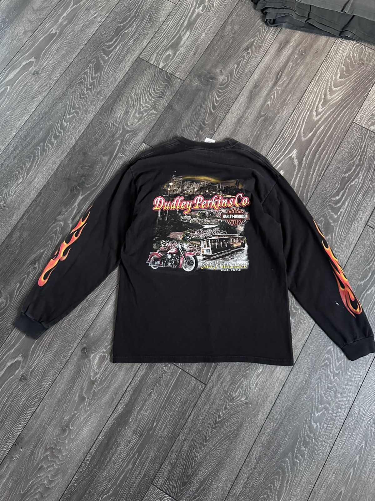 vintage 90s harley davidson flame longsleeve tshirt