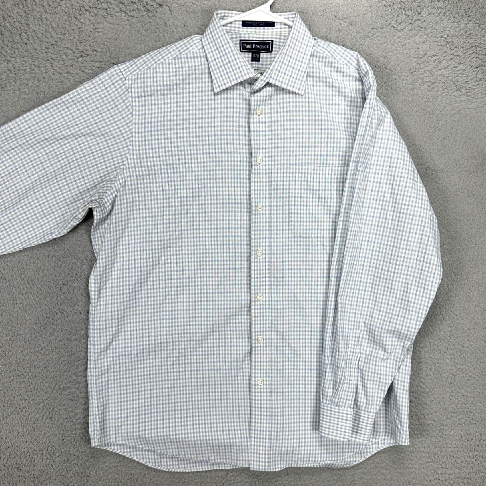Vintage Paul Fredrick Mens Dress Shirt White Green Plaid Button Up Long Sleeve Adult 17-36 Size 46R - 2 Thumbnail