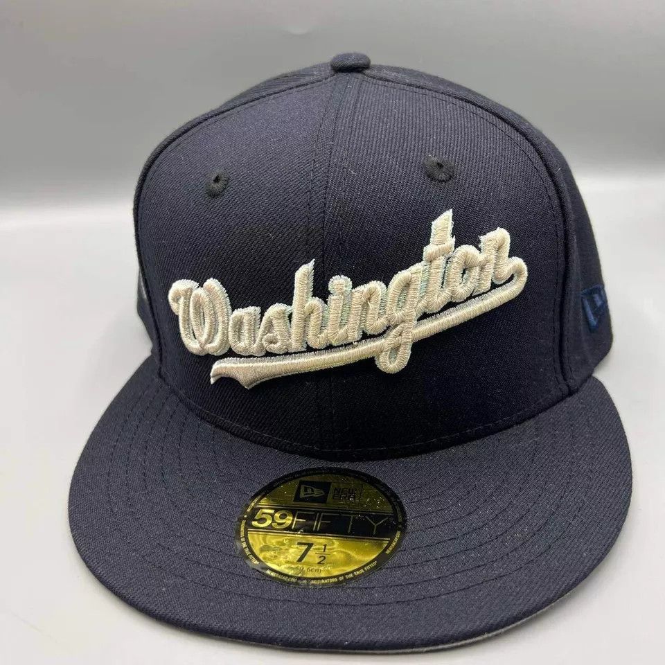 New Era Washington Nationals Hat Men 7 1/2 Black Gray MLB Fitted Cap Size ONE SIZE - 3 Thumbnail