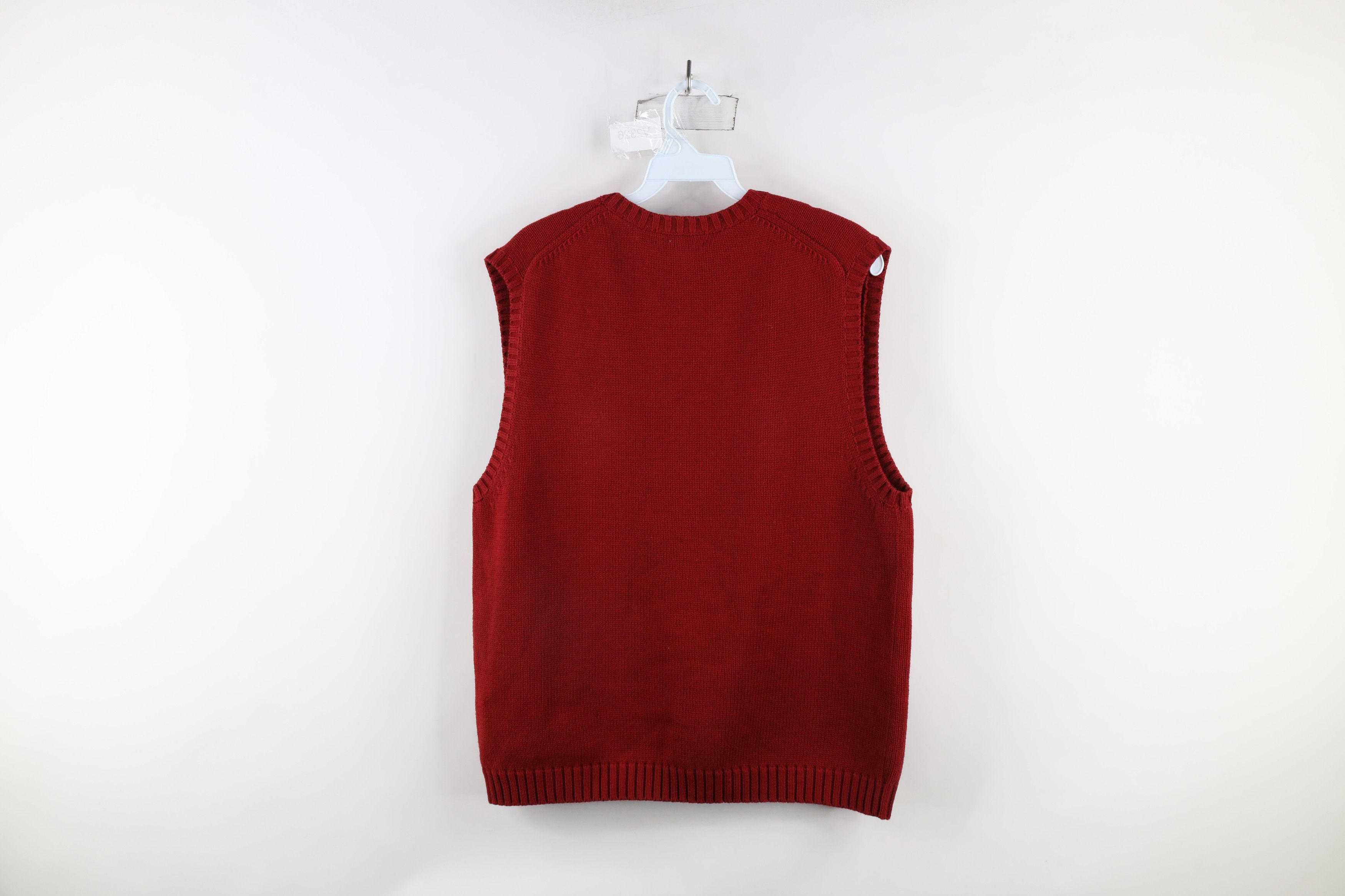 Lands' End × Vintage Vintage 90s Lands End Cotton Knit V-Neck Sweater Vest Red Size US M / EU 48-50 / 2 - 7 Thumbnail