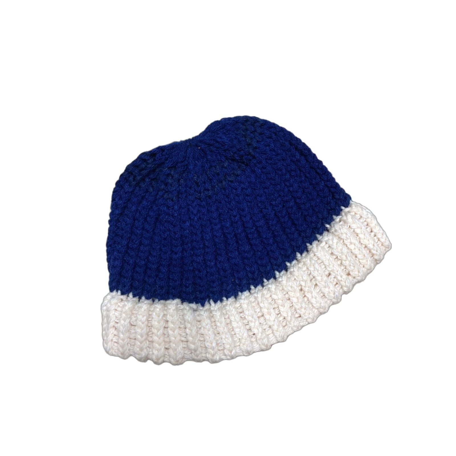 Vintage VINTAGE Crochet Knit Beanie Hand Made Navy Blue White Snow Toboggan Soft Adult Beanie Women One Size Blue Snow White Crochet Knit Beanie Womens Size ONE SIZE - 1 Thumbnail