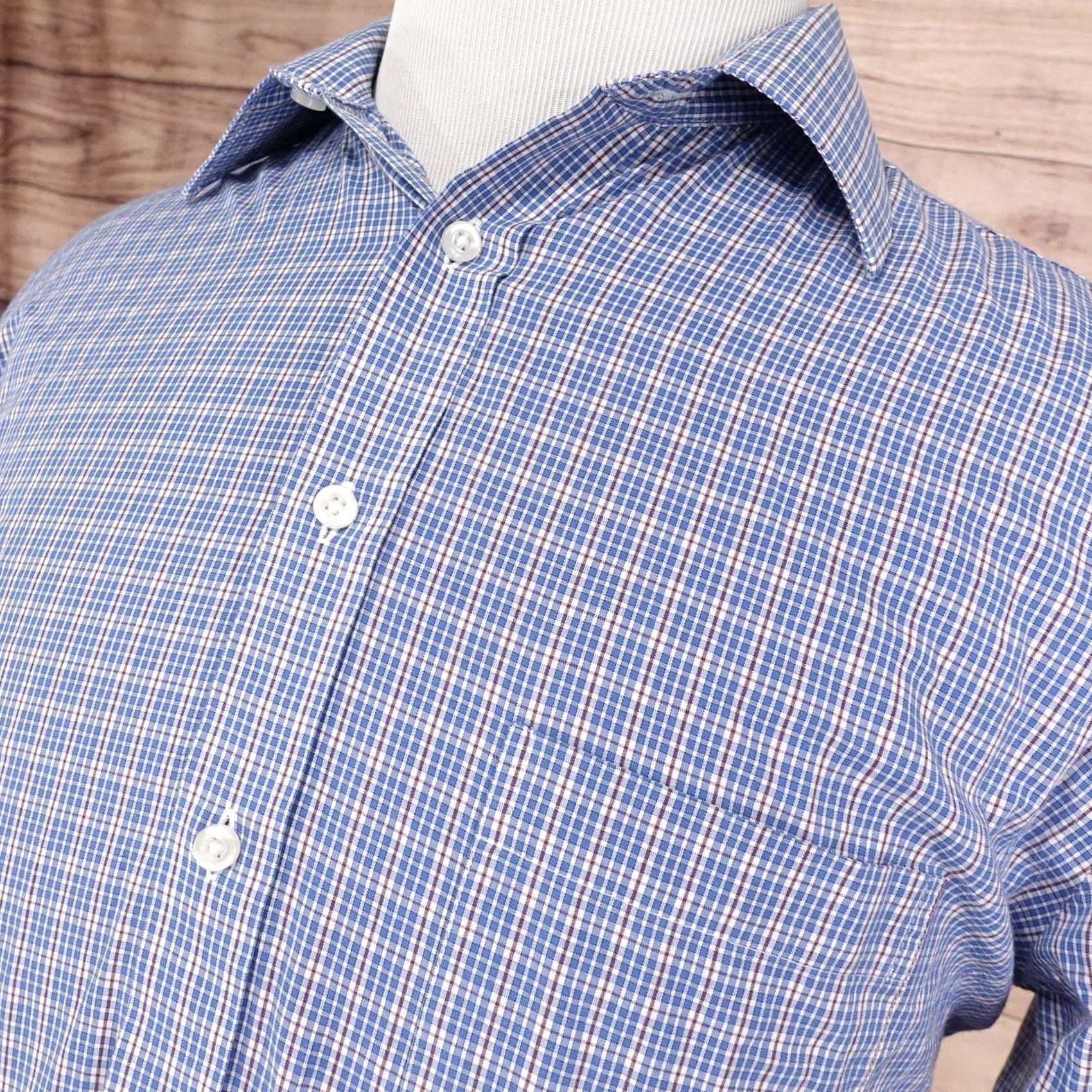 Stafford Stafford Dress Shirt Mens 16 34/35 Regular Fit Blue Check Easy Care Travel Size 42R - 2 Thumbnail