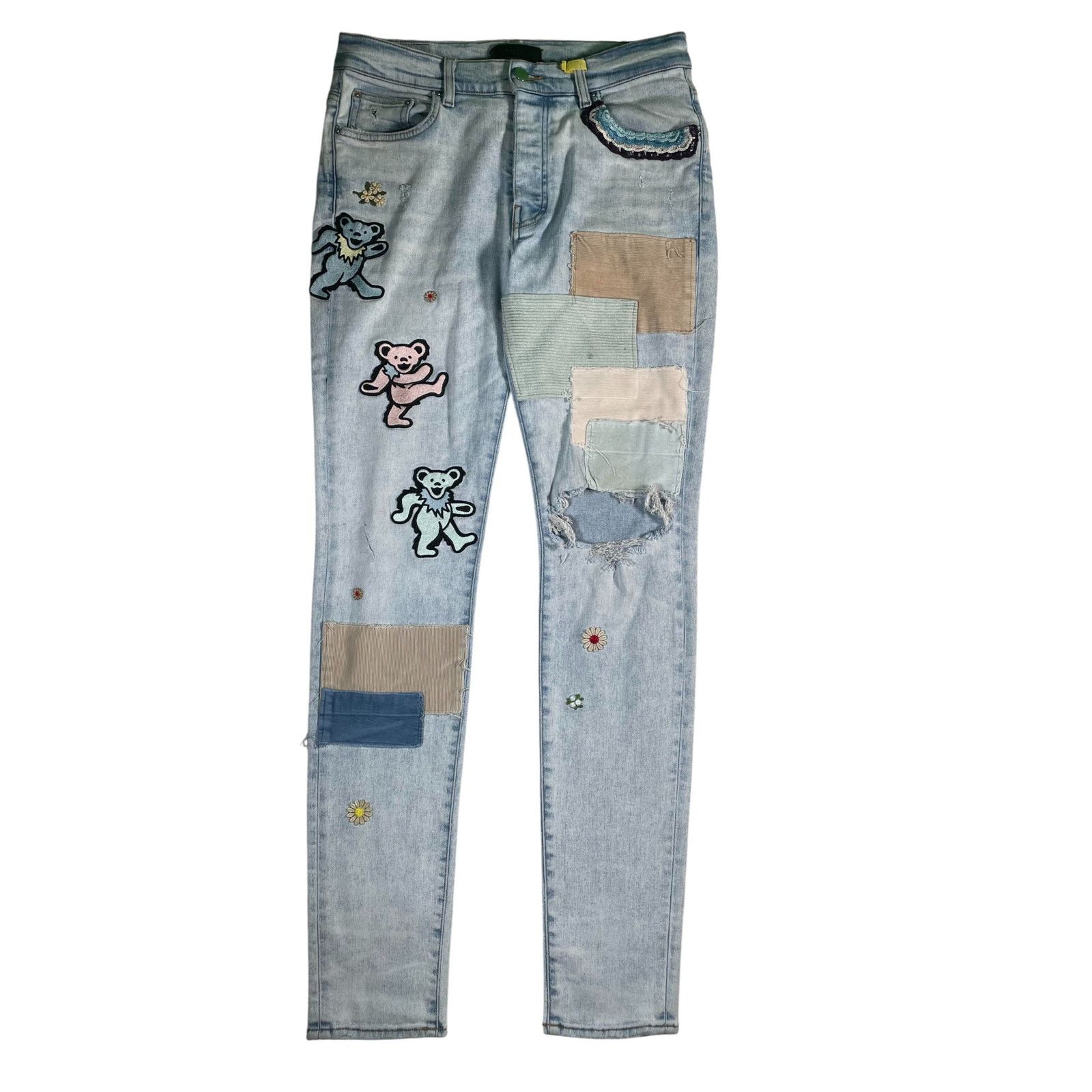 Amiri Amiri Grateful Dead Patchwork Light Wash Jeans Size US 33 - 1 Thumbnail