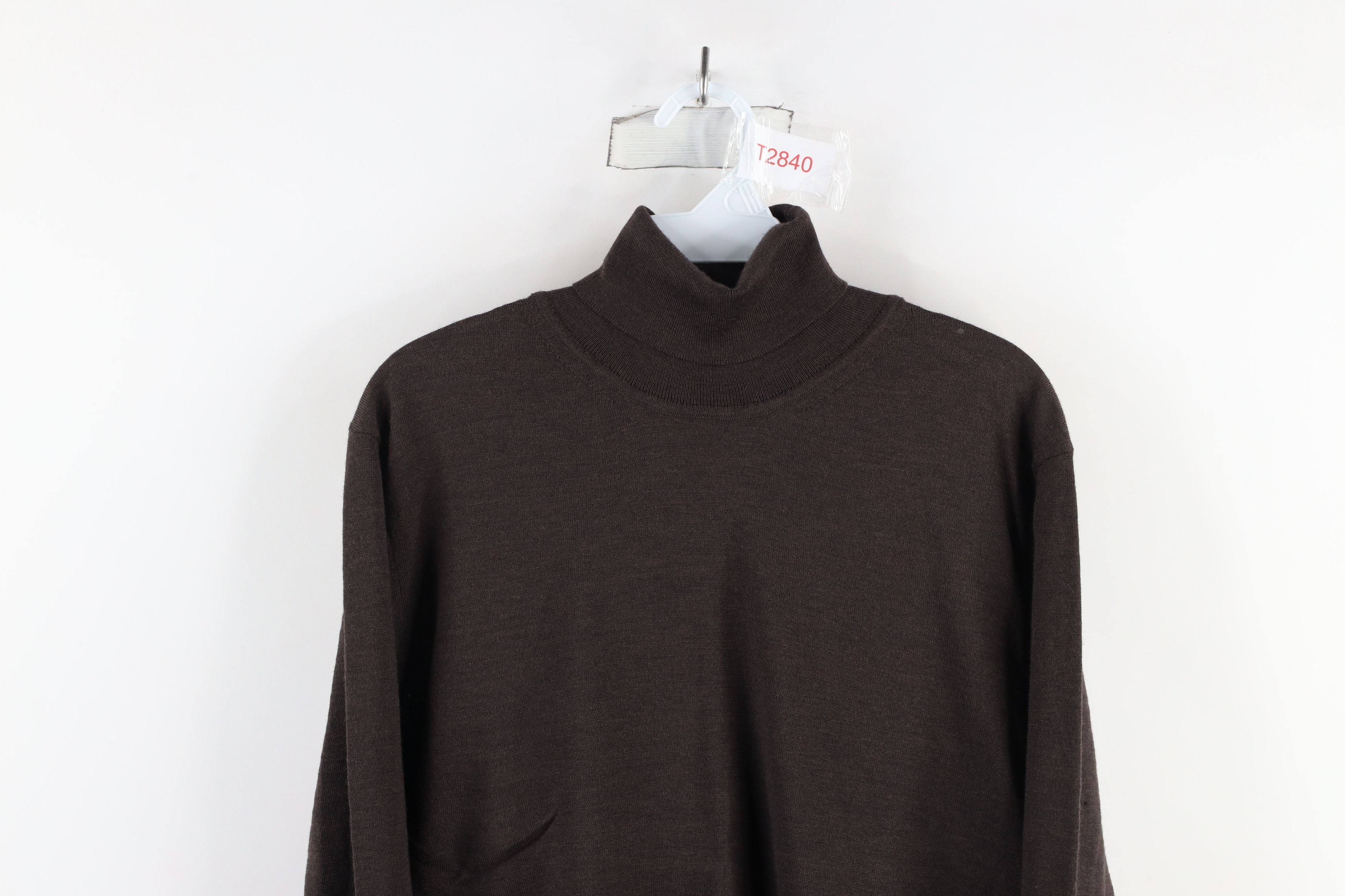 Hugo Boss × Vintage Hugo Boss Merino Wool Knit Turtleneck Sweater Brown Size US XL / EU 56 / 4 - 2 Thumbnail