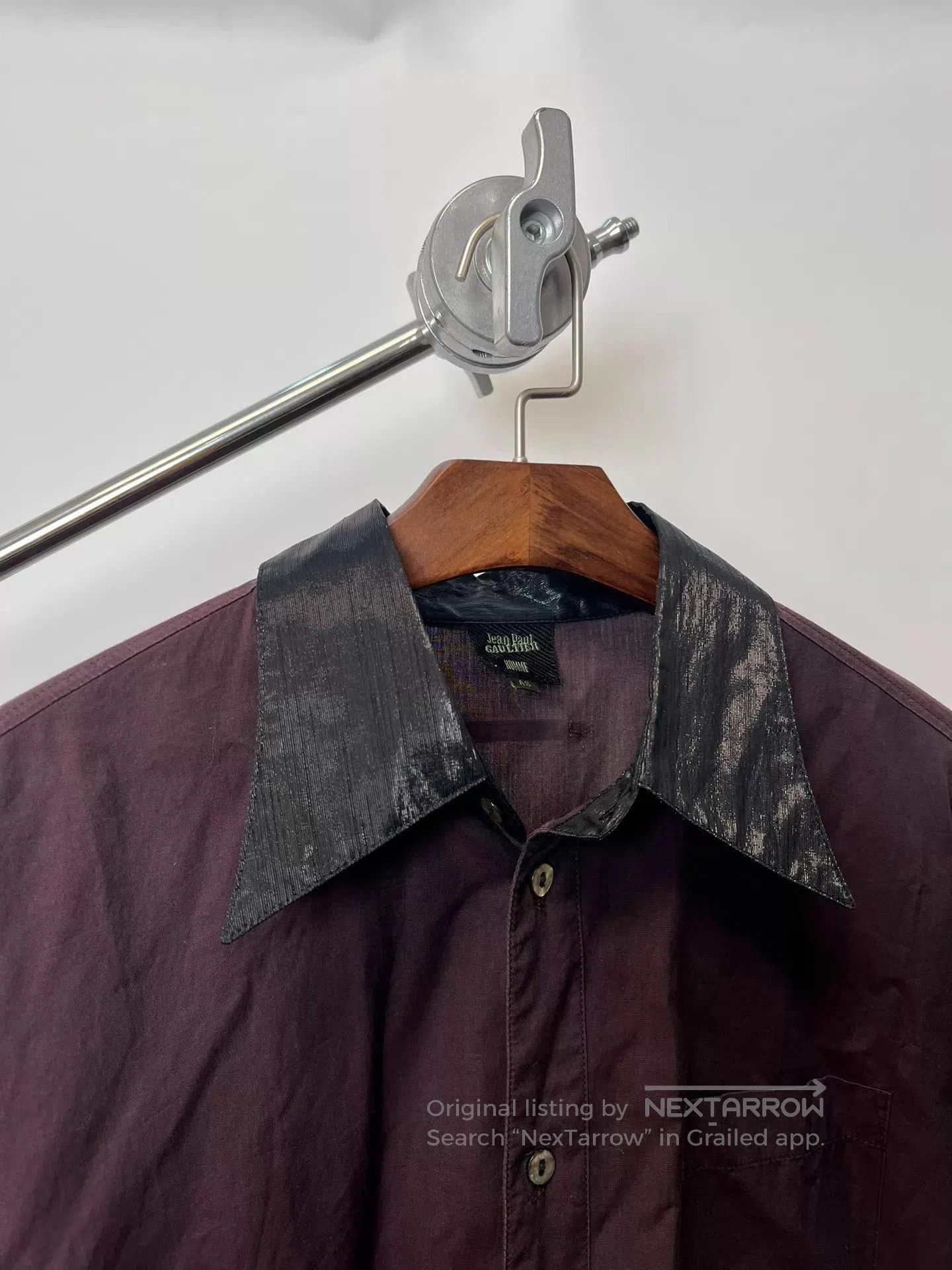 Jean Paul Gaultier Red Button-Up Shirt with Leather Collar and Cuffs. Size US M / EU 48-50 / 2 - 3 Thumbnail