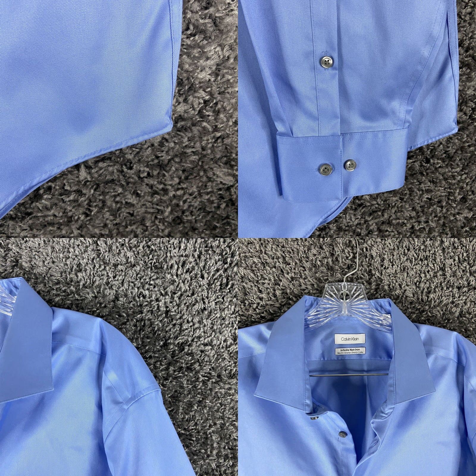 Calvin Klein Calvin Klein Slim Fit Stretch Long Sleeve Dress Shirt Mens Blue 34 Regular Size 34R - 2 Thumbnail
