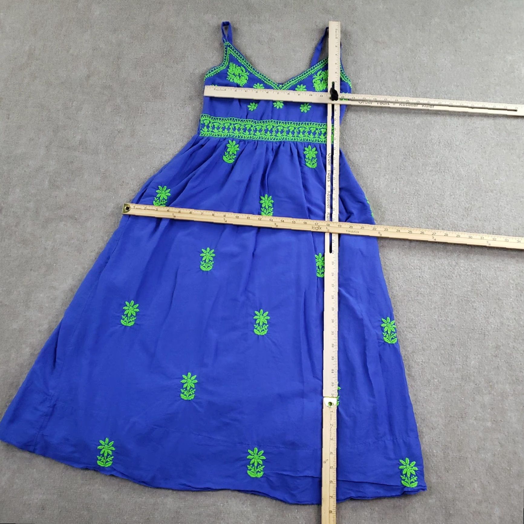 Vintage Gretchen Scott Dress Womens Small Blue Embroidered Floral Sundress Size S / US 4 / IT 40 - 2 Thumbnail