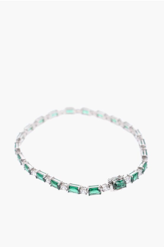 image of Hatton Labs Sterling Silver Tennis Bracelet With Zircons in Green, Men's