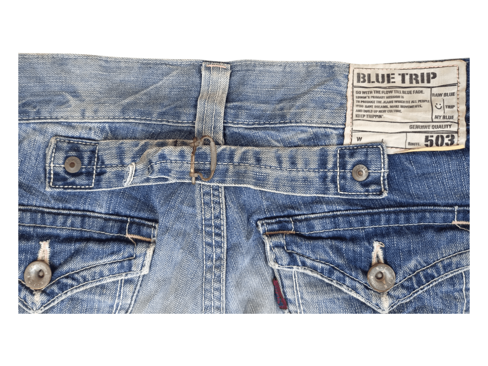 Edwin Edwin 503 Blue Trip Buckle Back Flare Jeans Size US 31 - 15 Thumbnail