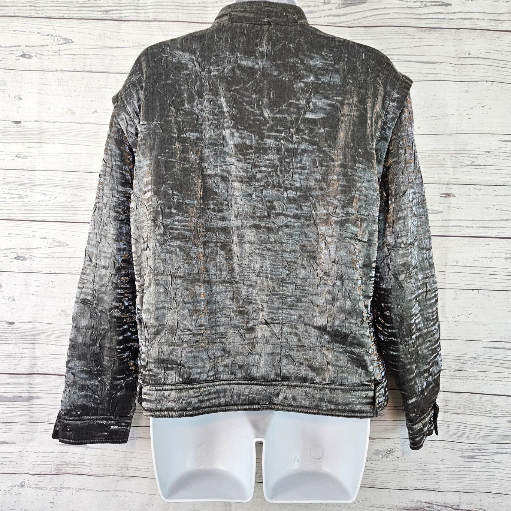 Vintage Jamie Sadock Womens Jacket Sz Medium Silver Zip Pockets Textured Rayon Blend Vintage No (IF vintage) Size ONE SIZE - 3 Thumbnail
