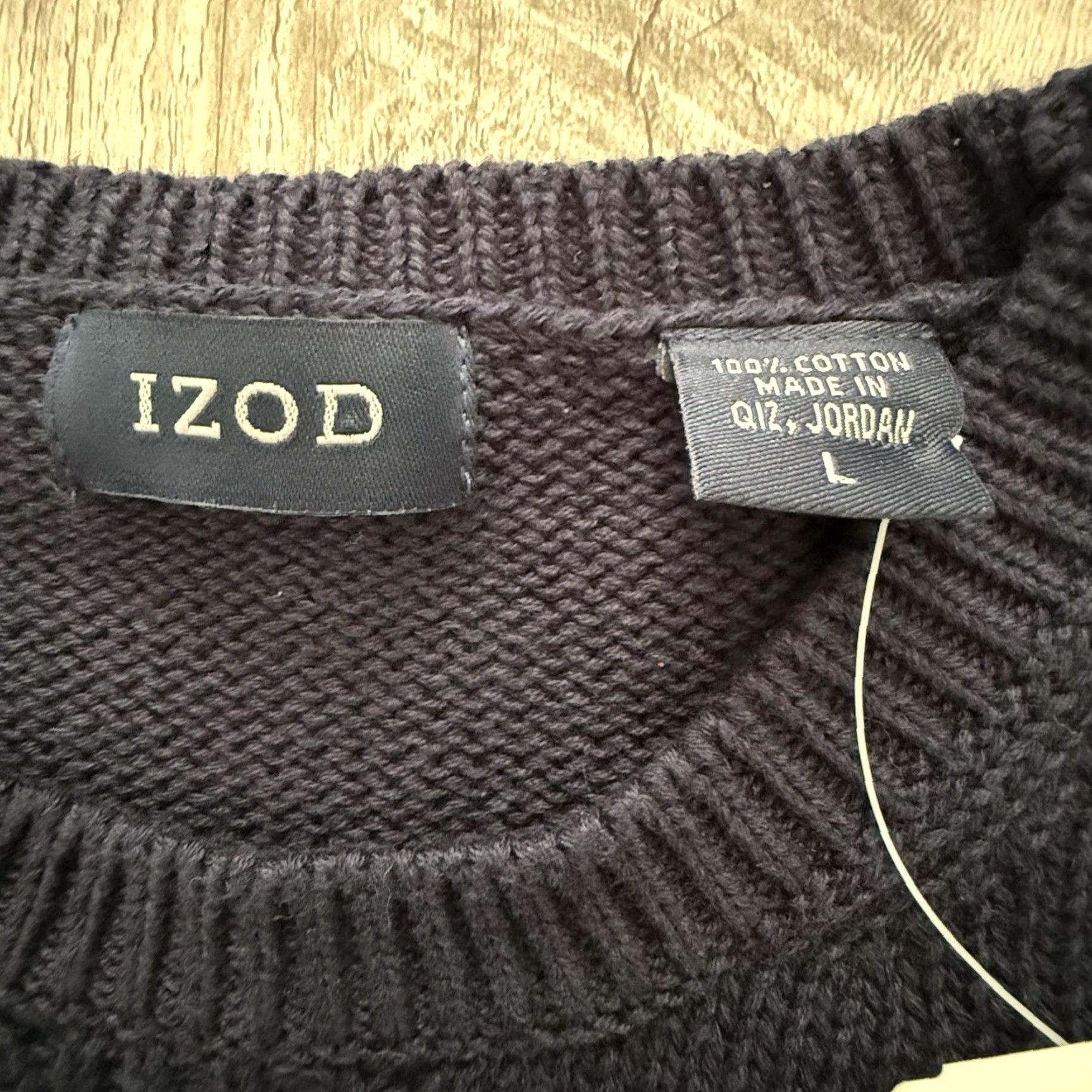 Izod IZOD Crewneck Cotton Sweater Mens L Navy Blue w Gray Stripes 5GG Crested NEW Size US L / EU 52-54 / 3 - 2 Thumbnail