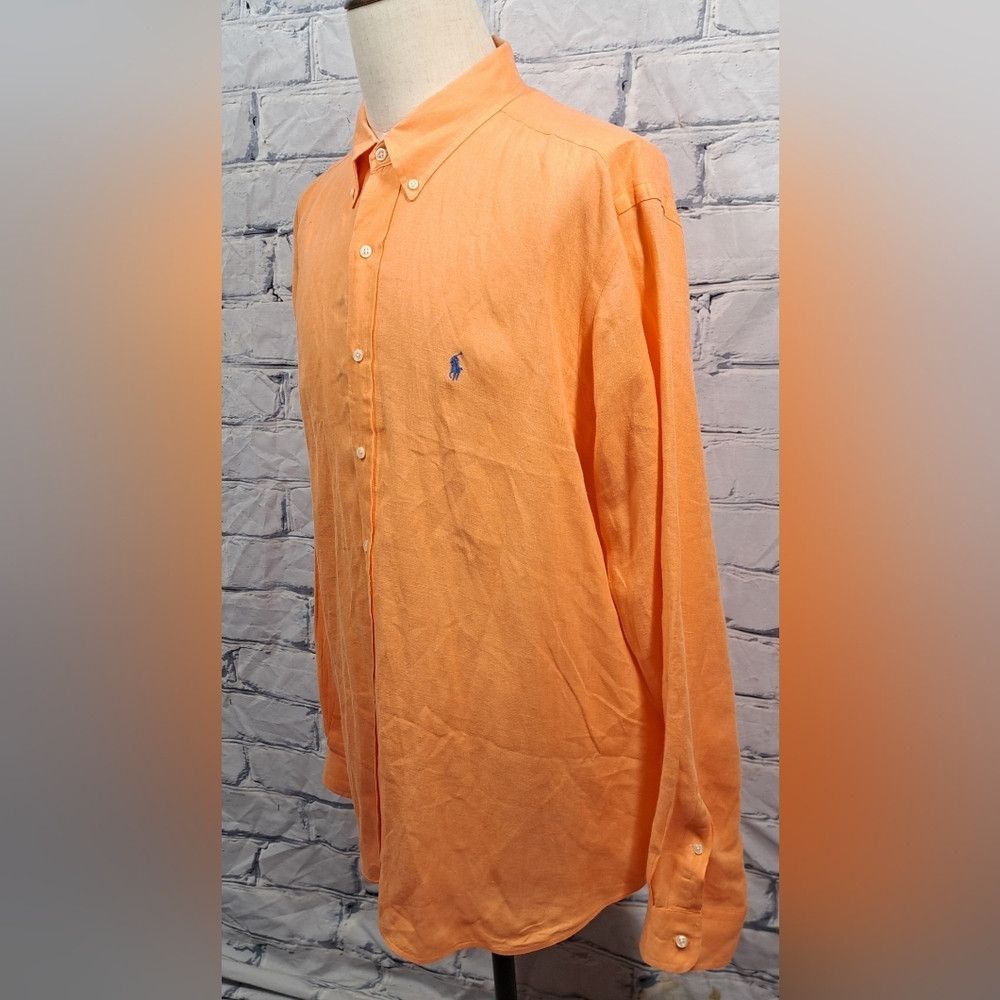 Ralph Lauren Ralph Lauren Men's Classic Fit Orange 100% Linen Button Do Size US XXL / EU 58 / 5 - 6 Thumbnail