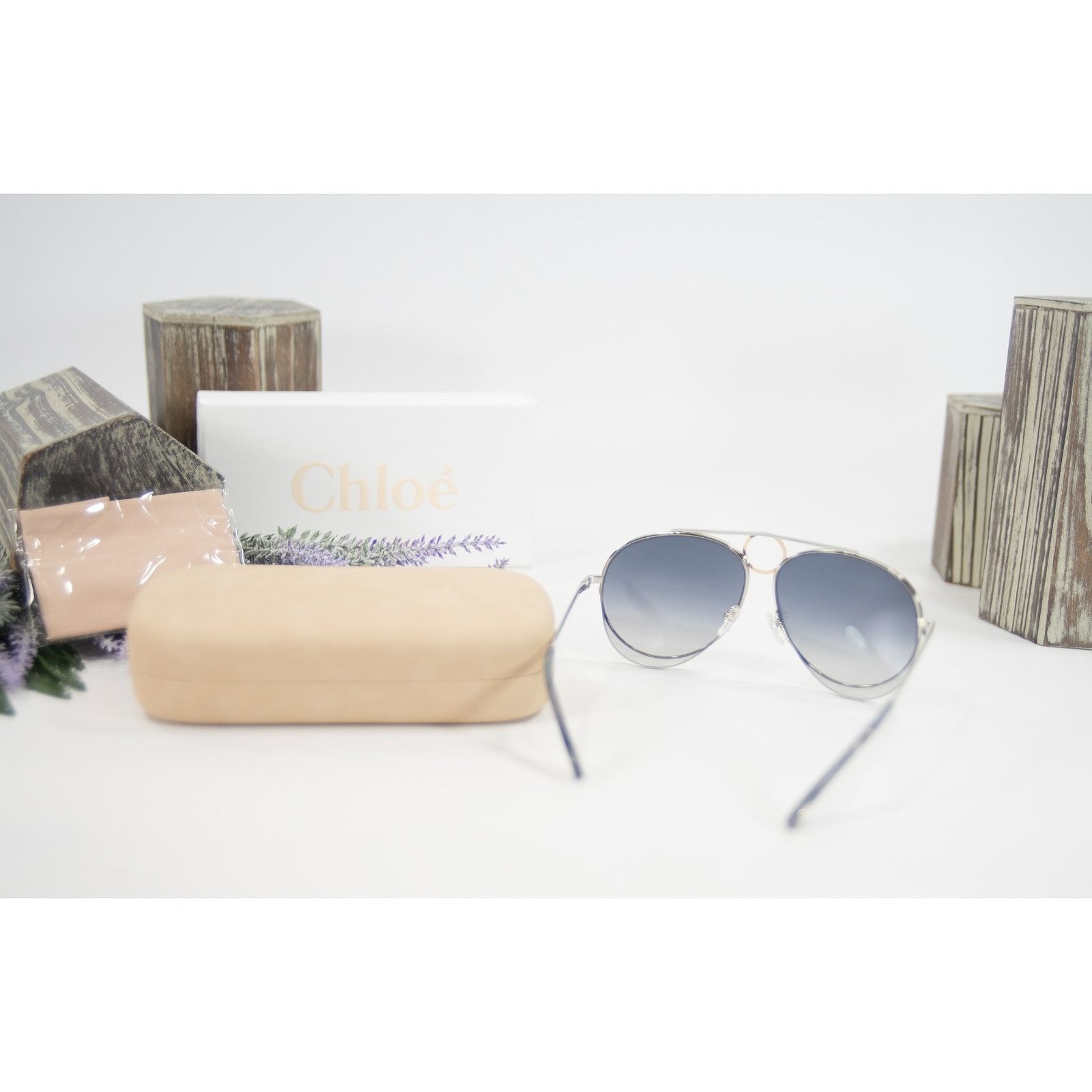 Chloe Chloe CE144S Gold Blue Gradient Romie Aviator Logo Sunglasse Size ONE SIZE - 7 Thumbnail