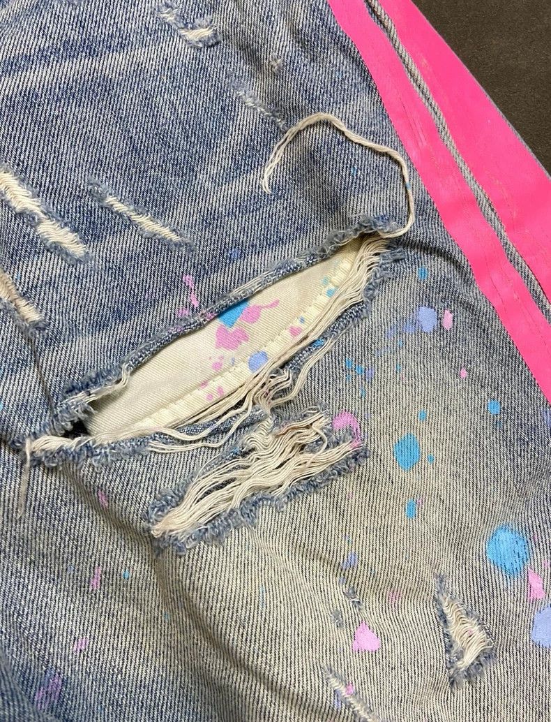 Amiri Amiri Wide Leg Ripped Spray Paint Denim Shorts Size US 31 - 5 Thumbnail