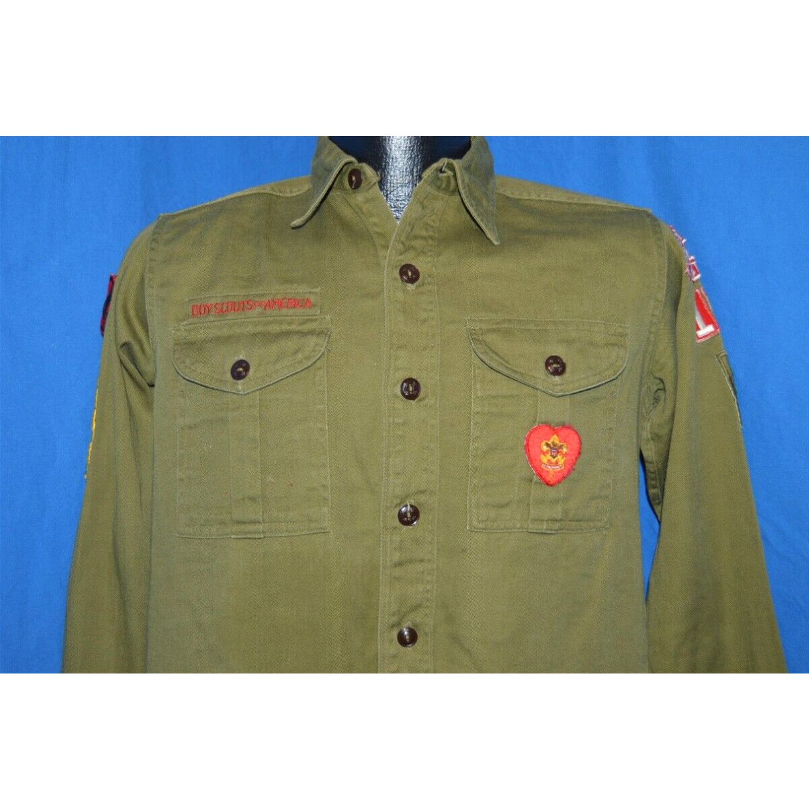 image of Vintage 50S Boy Scouts America Bsa Herriman Utah Uniform Olive Green Shirt S in White, Men's