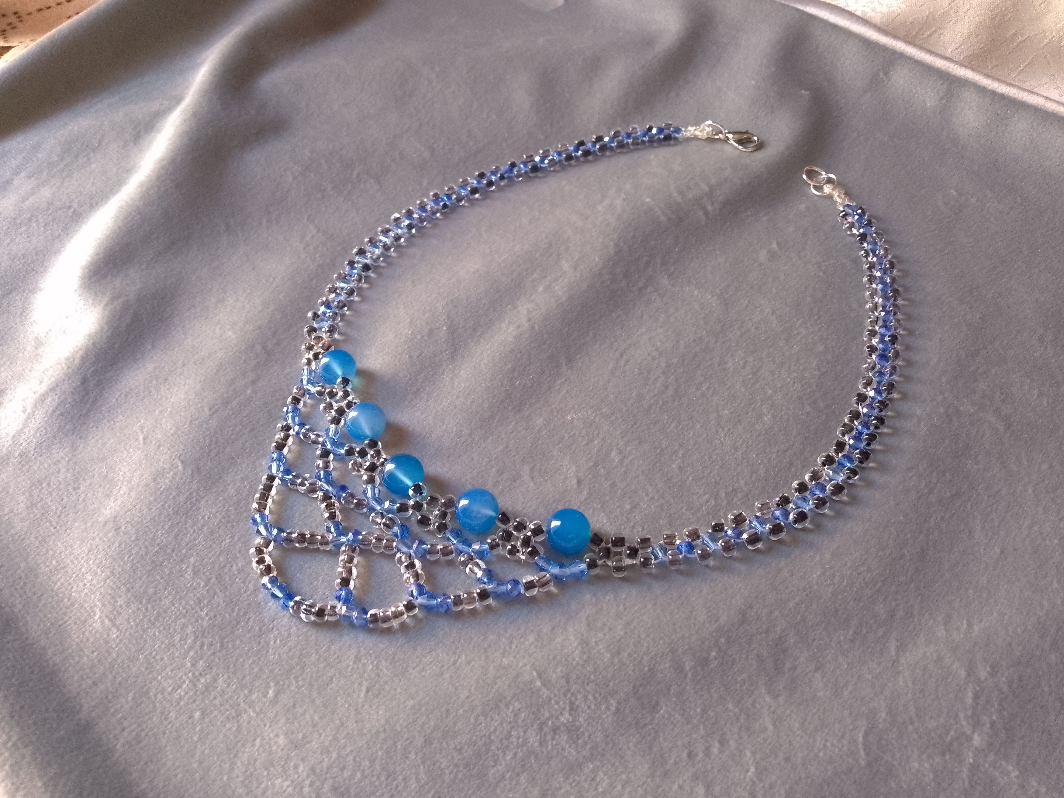 Handmade Black Necklace. Netted Glamour blue Agate Gemstones Size ONE SIZE - 4 Thumbnail