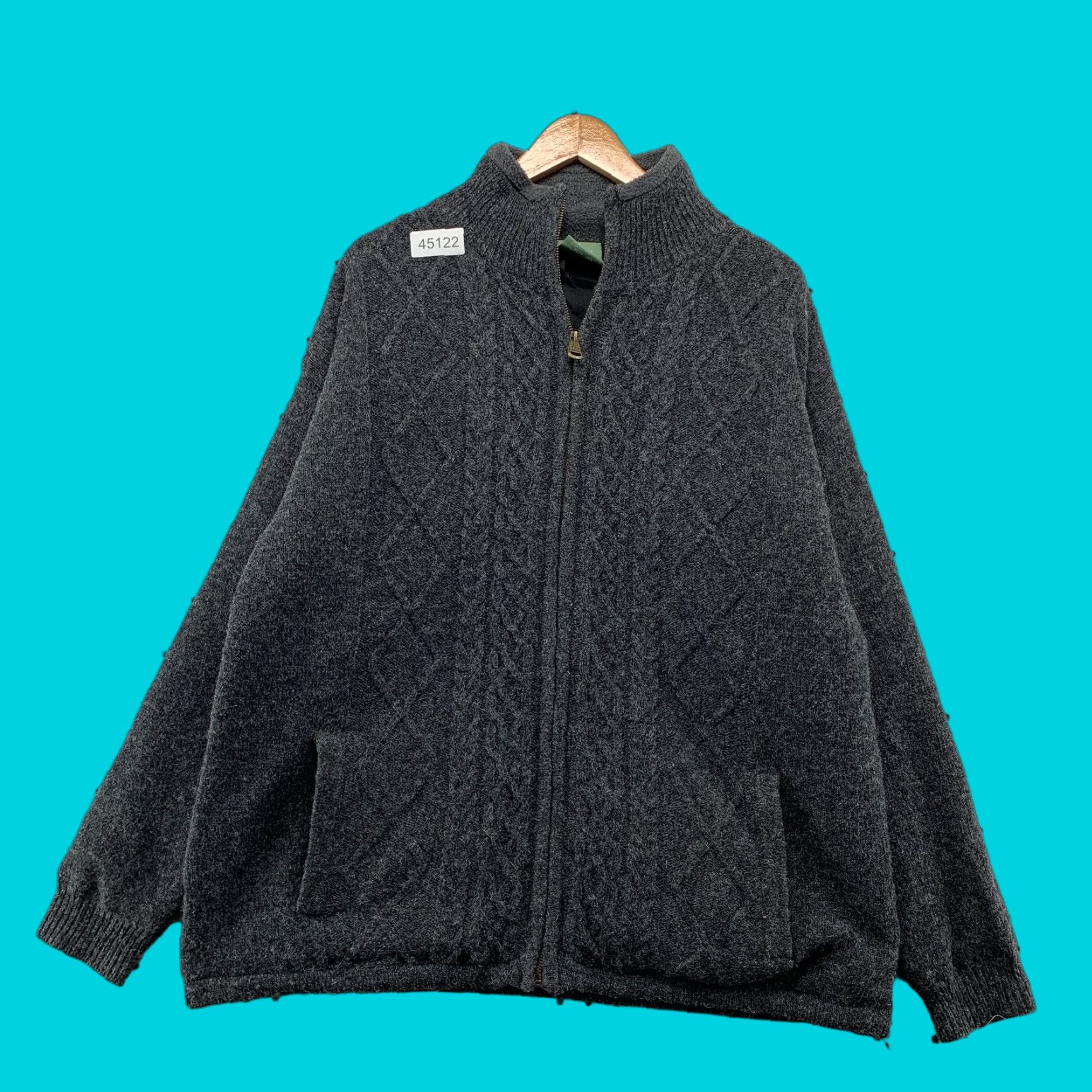 Vintage VINTAGE ARAN Sweater Wool Cardigan L Large Gray Aran Crafts Mens Wool Zip Jacket IRISH Fisherman Knit Crew Neck Cable Knit Winter Fall Spring Casual Size US L / EU 52-54 / 3 - 1 Thumbnail