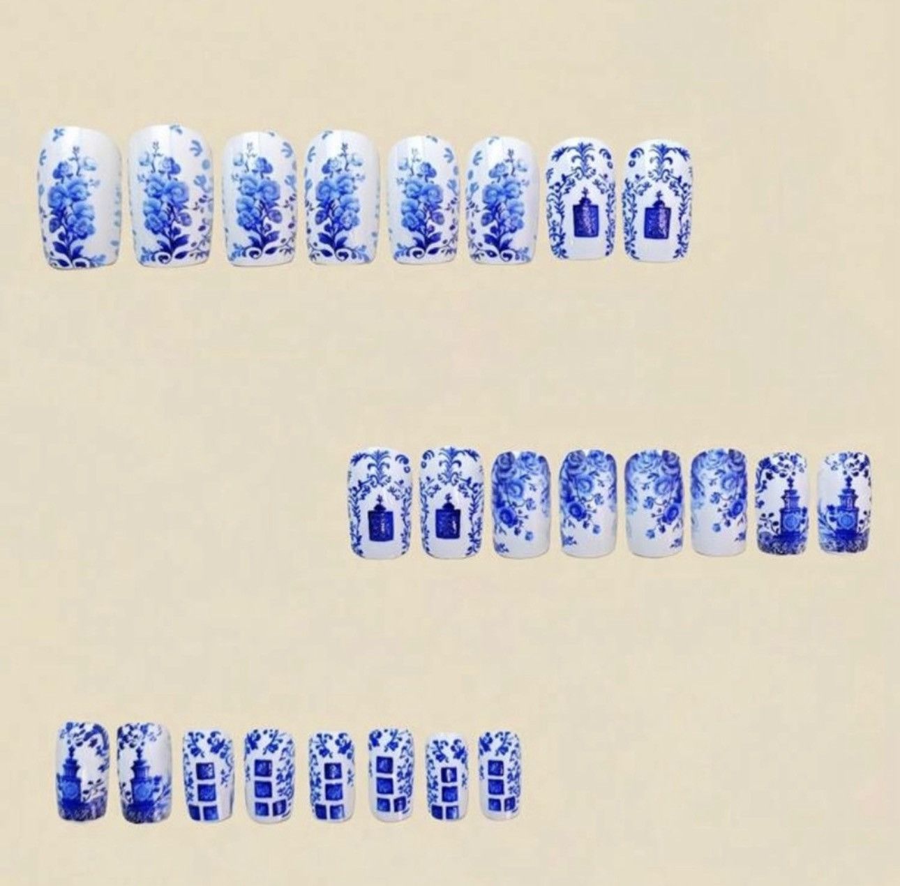 Other 24 Pieces Chinoiserie Blue and White Floral Press-On Nails Size ONE SIZE - 2 Thumbnail