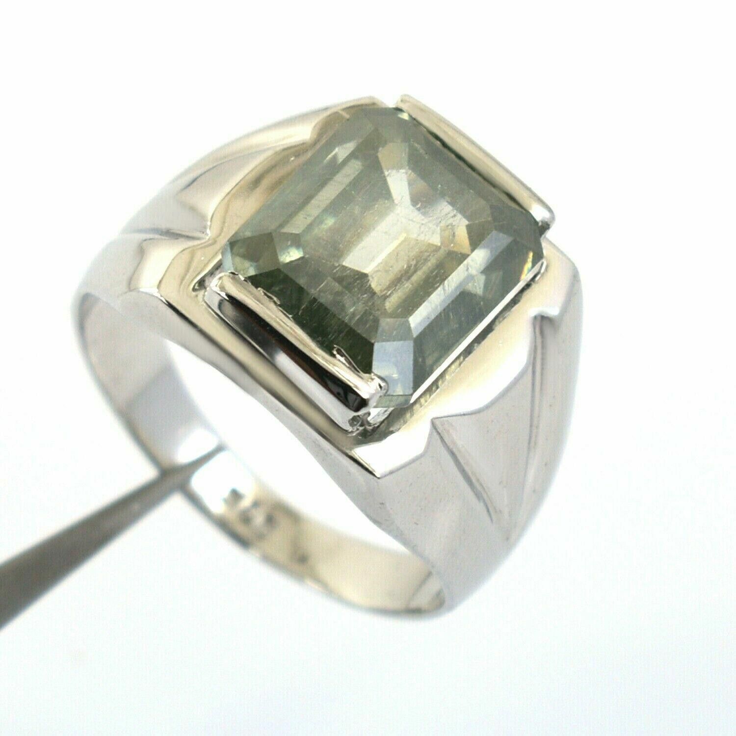 Handmade Mens Hand Made Silver Emerald Cut Blue Diamond Ring 8.3 Cts Size ONE SIZE - 2 Thumbnail