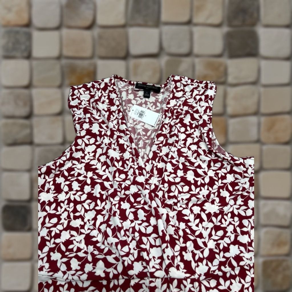 Banana Republic Banana Republic Dress Womens Large Red White Floral Blouson New Size L / US 10 / IT 46 - 1 Thumbnail
