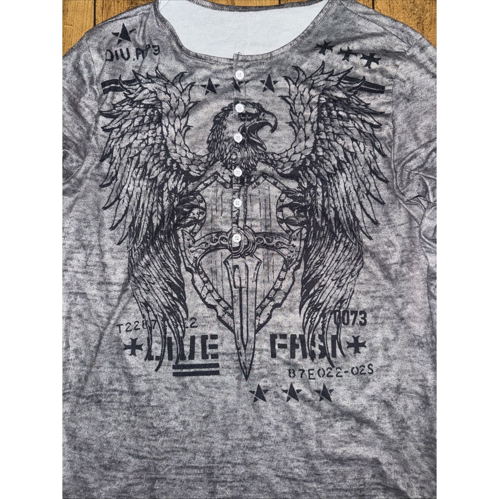 Affliction Affliction Long Sleeve Henley Graphic Shirt Gray Small 20x27 Size US S / EU 44-46 / 1 - 2 Thumbnail
