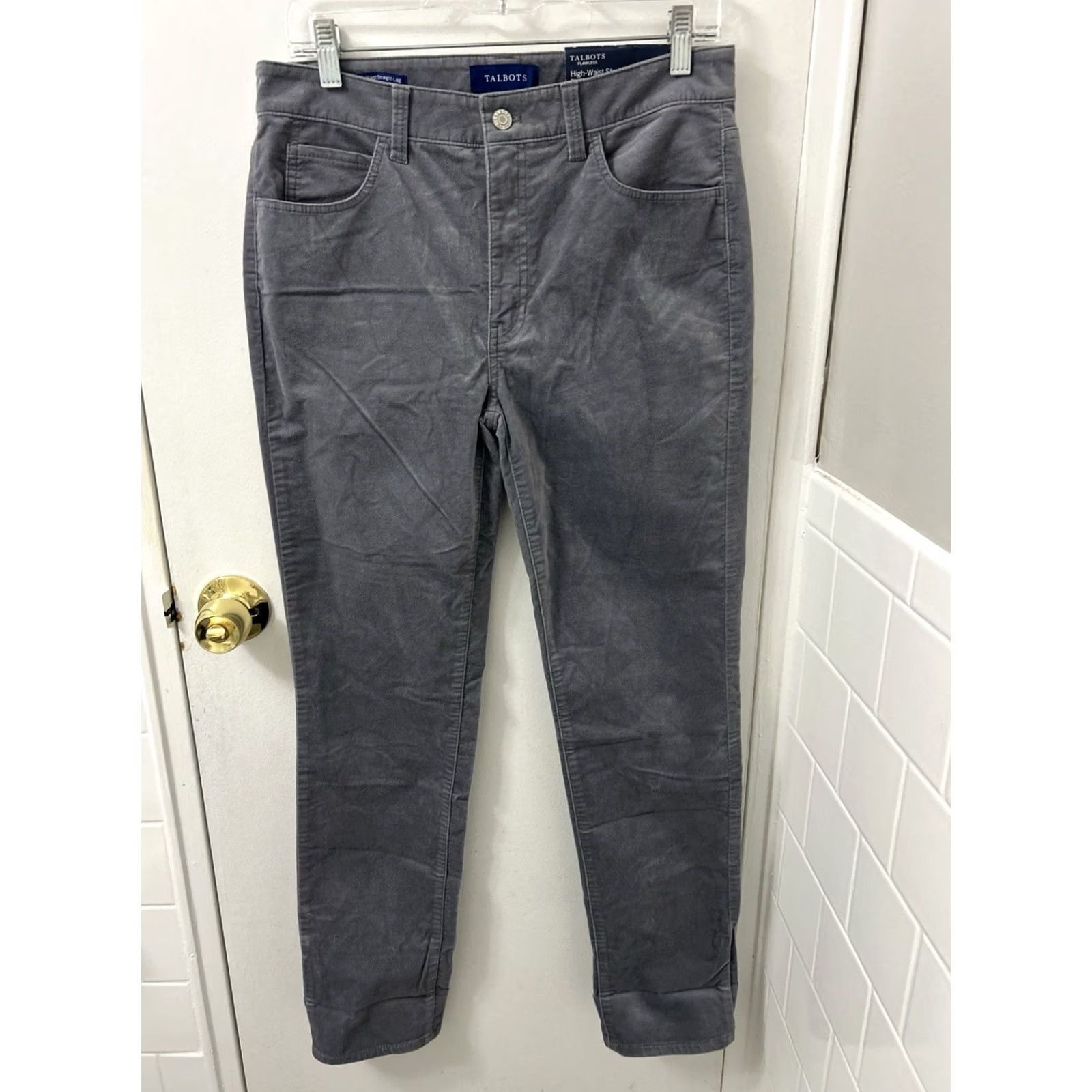 Talbots Talbots Pants Womens 6 Gray High Waist Slim Straight Leg 32x30 Cotton Blend Zipper Button Pockets Chino Fall Winter Size 28" / US 6 / IT 42 - 2 Thumbnail