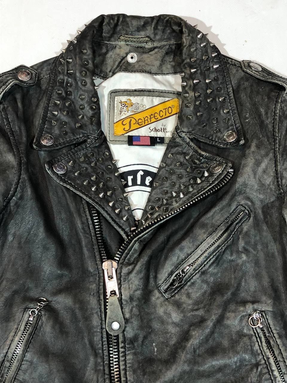Schott Vintage Schott Perfecto Grey Leather Jacket Size L / US 10 / IT 46 - 6 Thumbnail