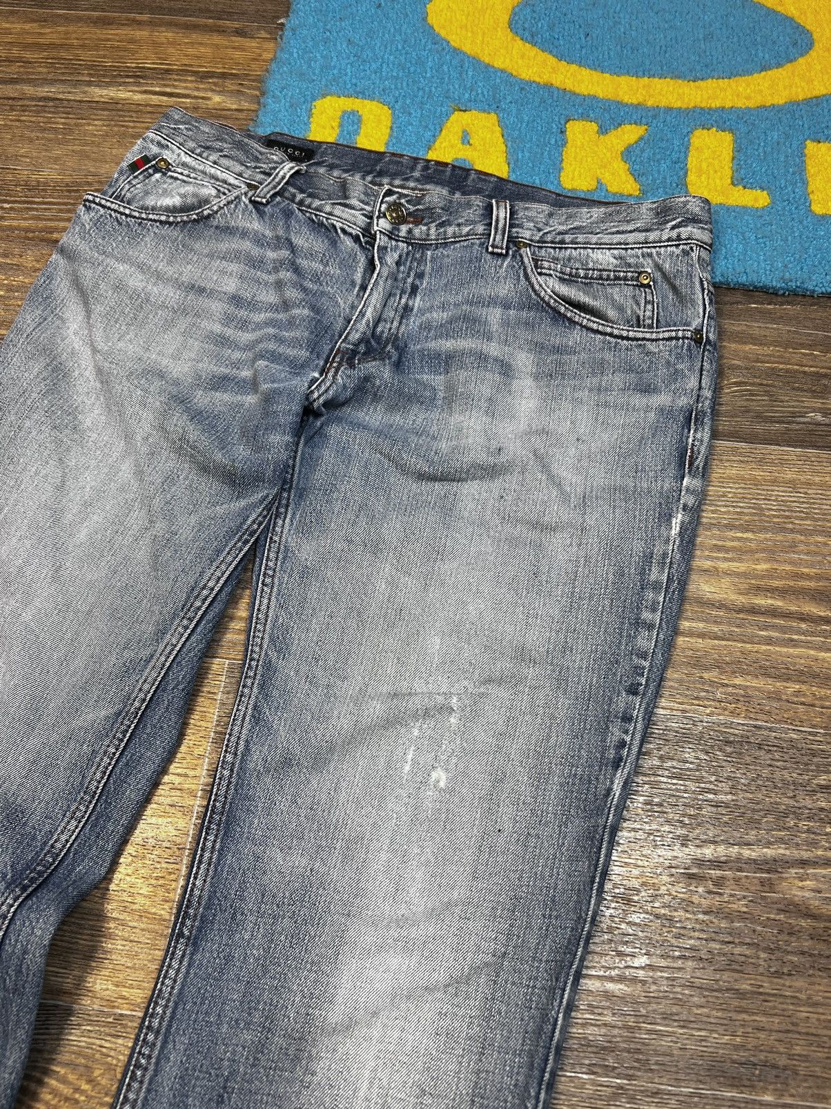 Gucci × Vintage Gucci Vintage Blue Washed Distressed Denim Pant Size US 34 / EU 50 - 5 Thumbnail