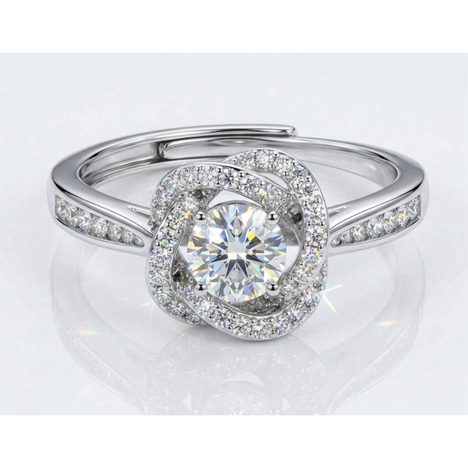 & Other Stories Elegant Moissanite LoveKnot Ring 925SSilver 0.50C Adjustable Size ONE SIZE - 1 Thumbnail