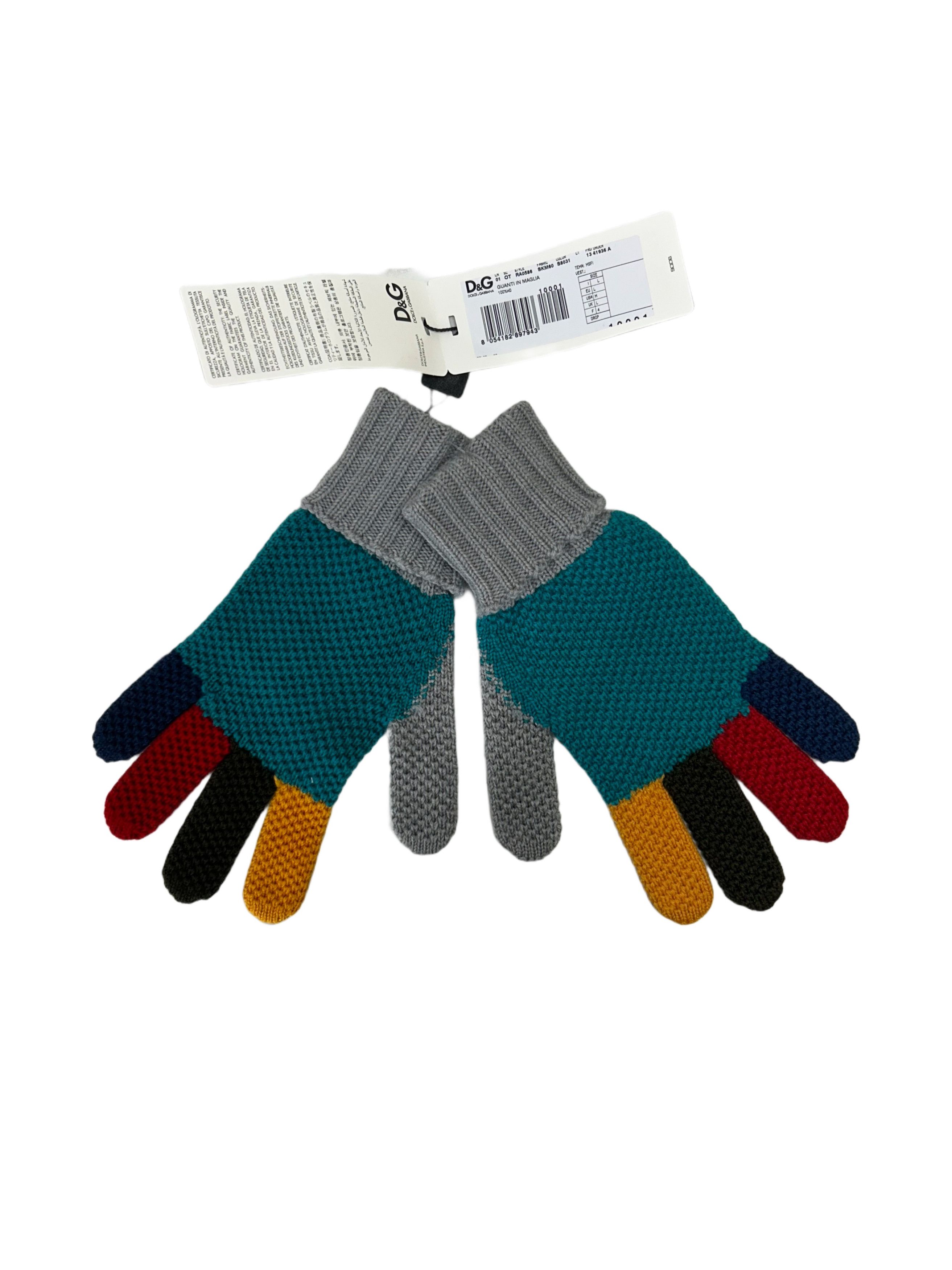 Dolce & Gabbana D&G (Dolce & Gabbana) Multi Colour Wool Gloves Size 34 - 2 Thumbnail