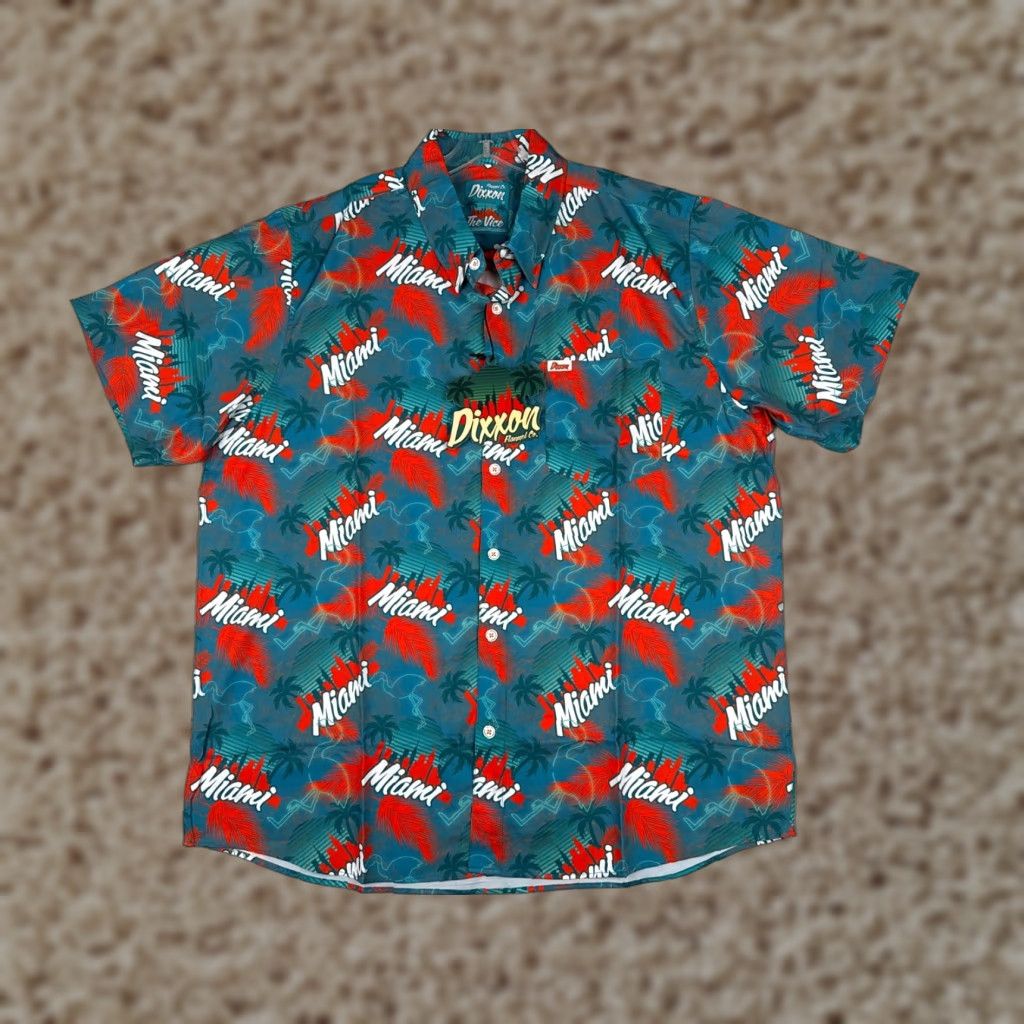 Vintage Dixxon Shirt Men 2XL XXL Red Blue Party Shirt The Vice Miami Flamingo Polyester Button-Up Floral Short Sleeve Hawaiian 90s Casual Mens Size US XXL / EU 58 / 5 - 1 Thumbnail