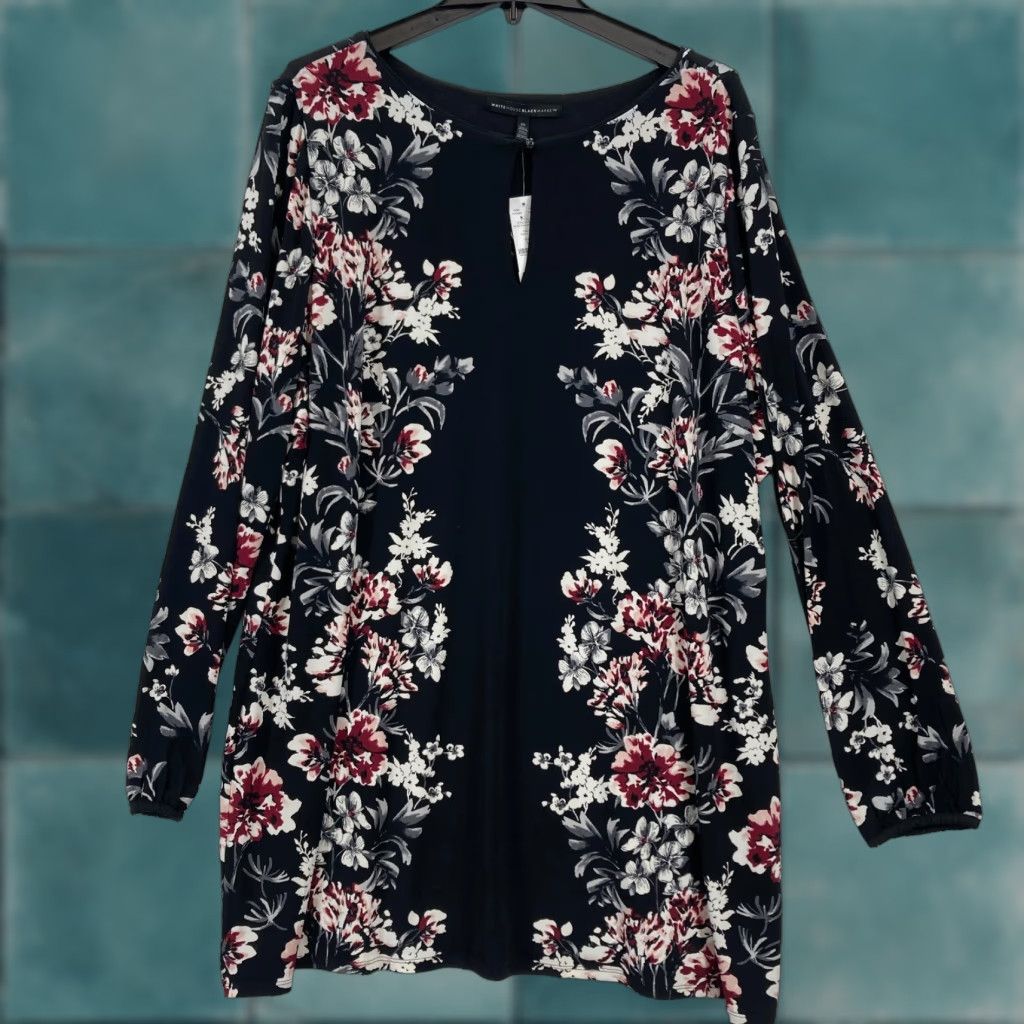 White House Black Market White House Black Market 3X Floral Print Long Sleeve Tunic Top Black 3X Women Blouse Feminine Size XXL / US 16-18 / IT 52-54 - 1 Thumbnail