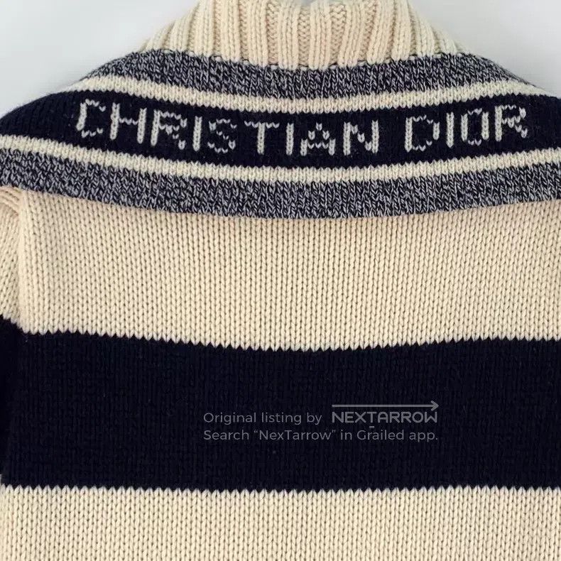 Dior Dior Color-blocked striped horn buckle wool navy collar lo Size XXS / US 00 / IT 34 - 4 Thumbnail