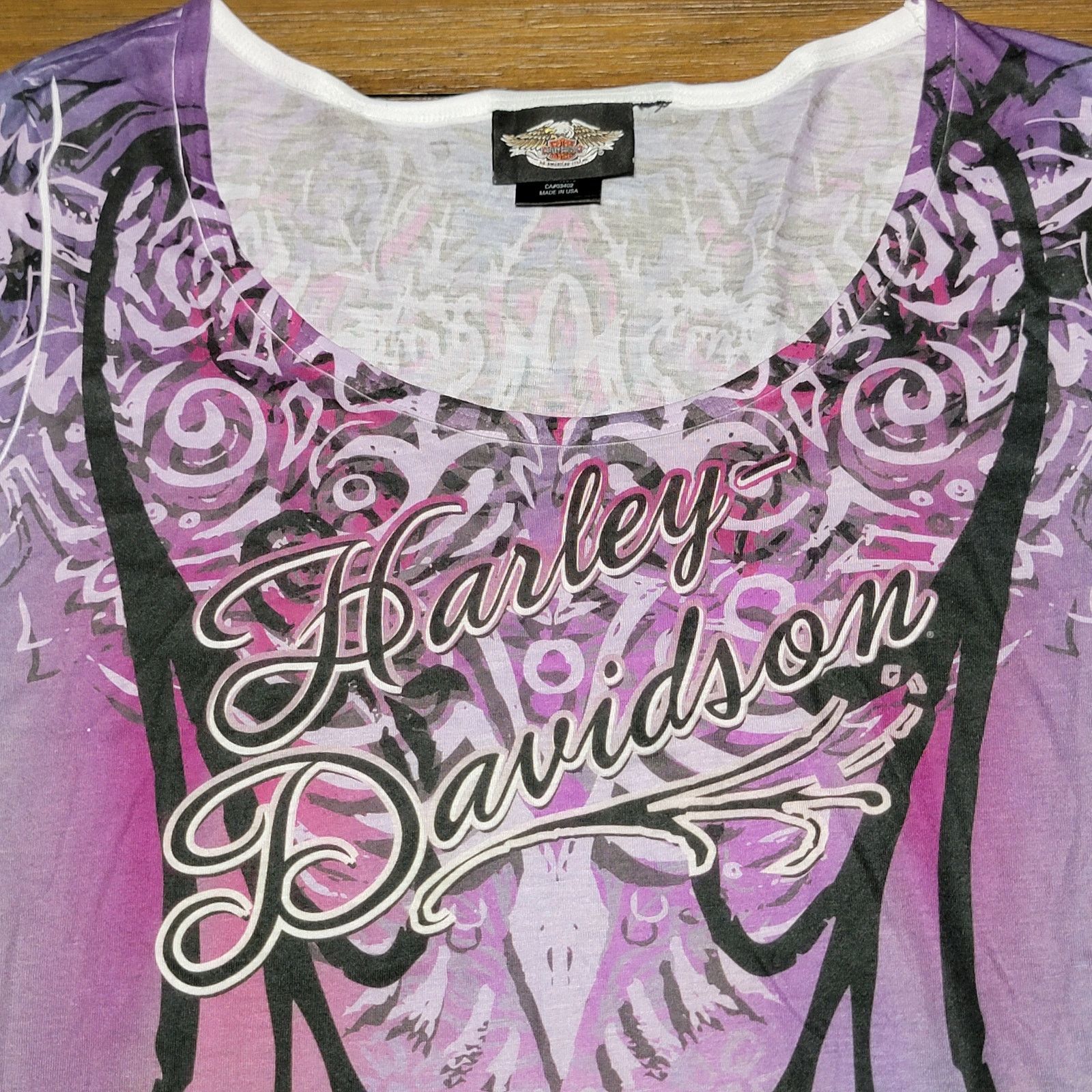 Harley Davidson Harley-Davidson Purple & Blue Design Blouse - Size Medium Size M / US 6-8 / IT 42-44 - 2 Thumbnail