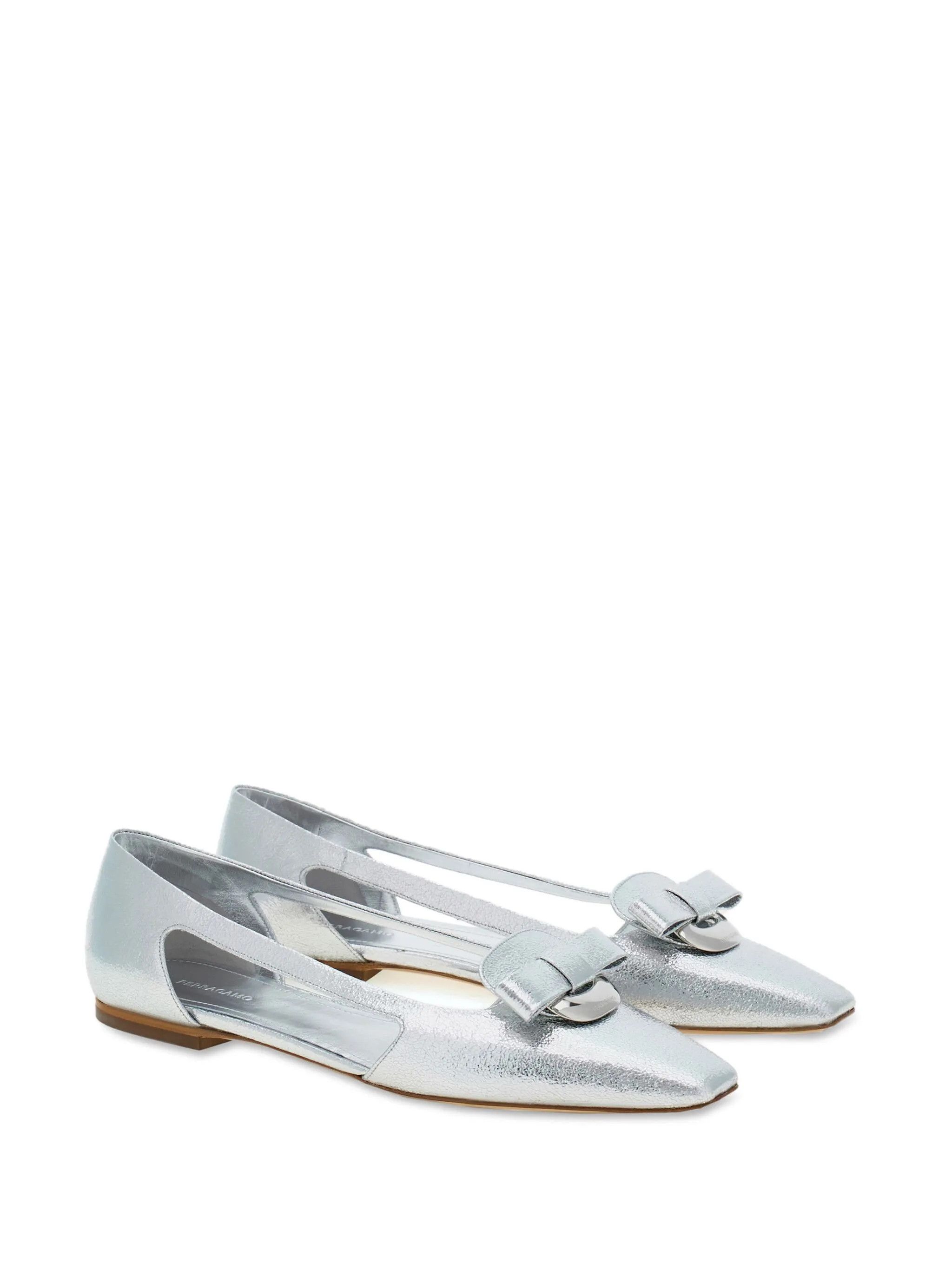 Salvatore Ferragamo o1s1rm0126 Drop Bow Ballerina Shoes in Silver Size US 6 / IT 36 - 2 Thumbnail