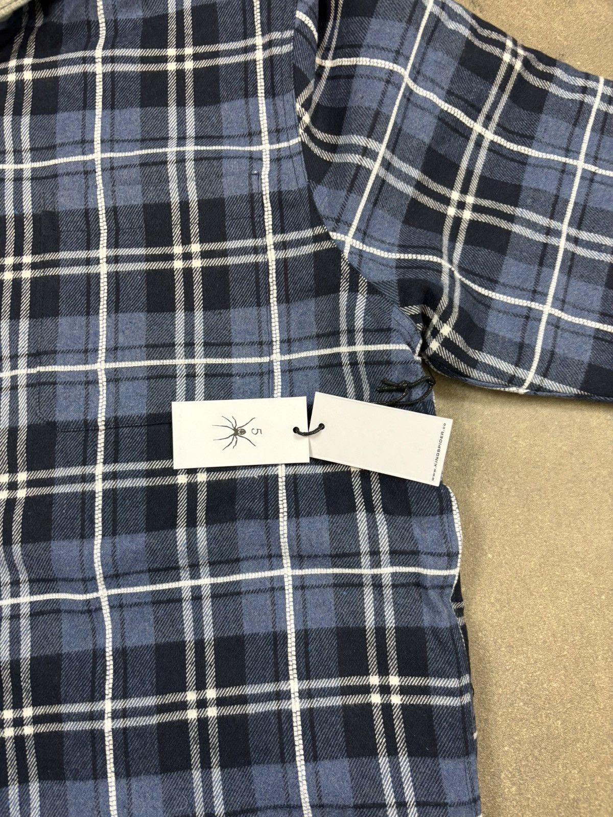 Sp5der Sp5der Hooded Zip Flannel Shirt Jacket, Blue Size US M / EU 48-50 / 2 - 10 Thumbnail