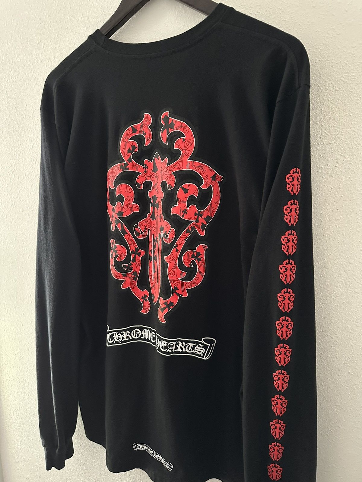 image of Chrome Hearts Red Dagger Longsleeve in Black, Men's (Size Large)
