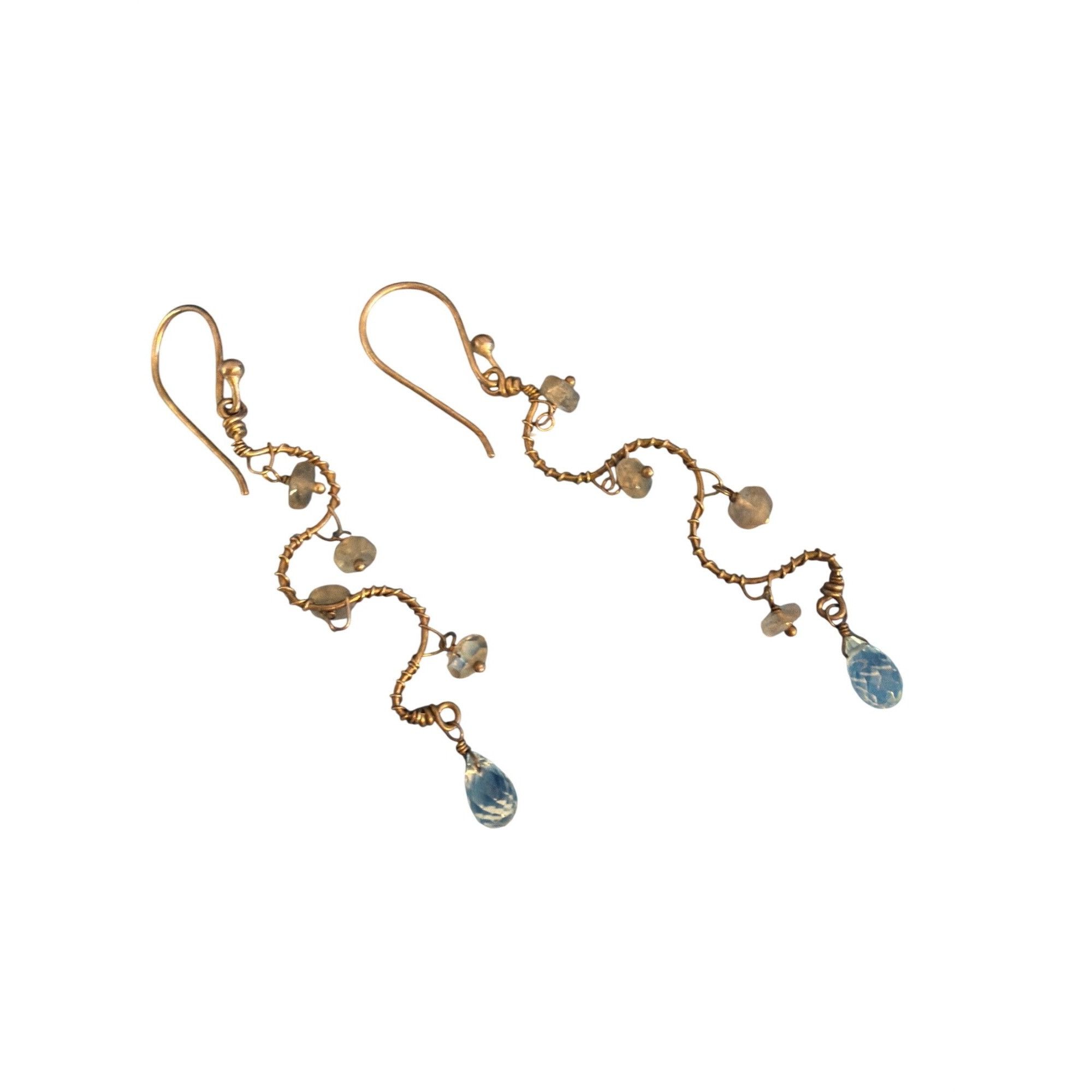 Other Vintage Sterling Silver Spiral Wavy Dangle Earrings Blue Fac Size ONE SIZE - 5 Thumbnail