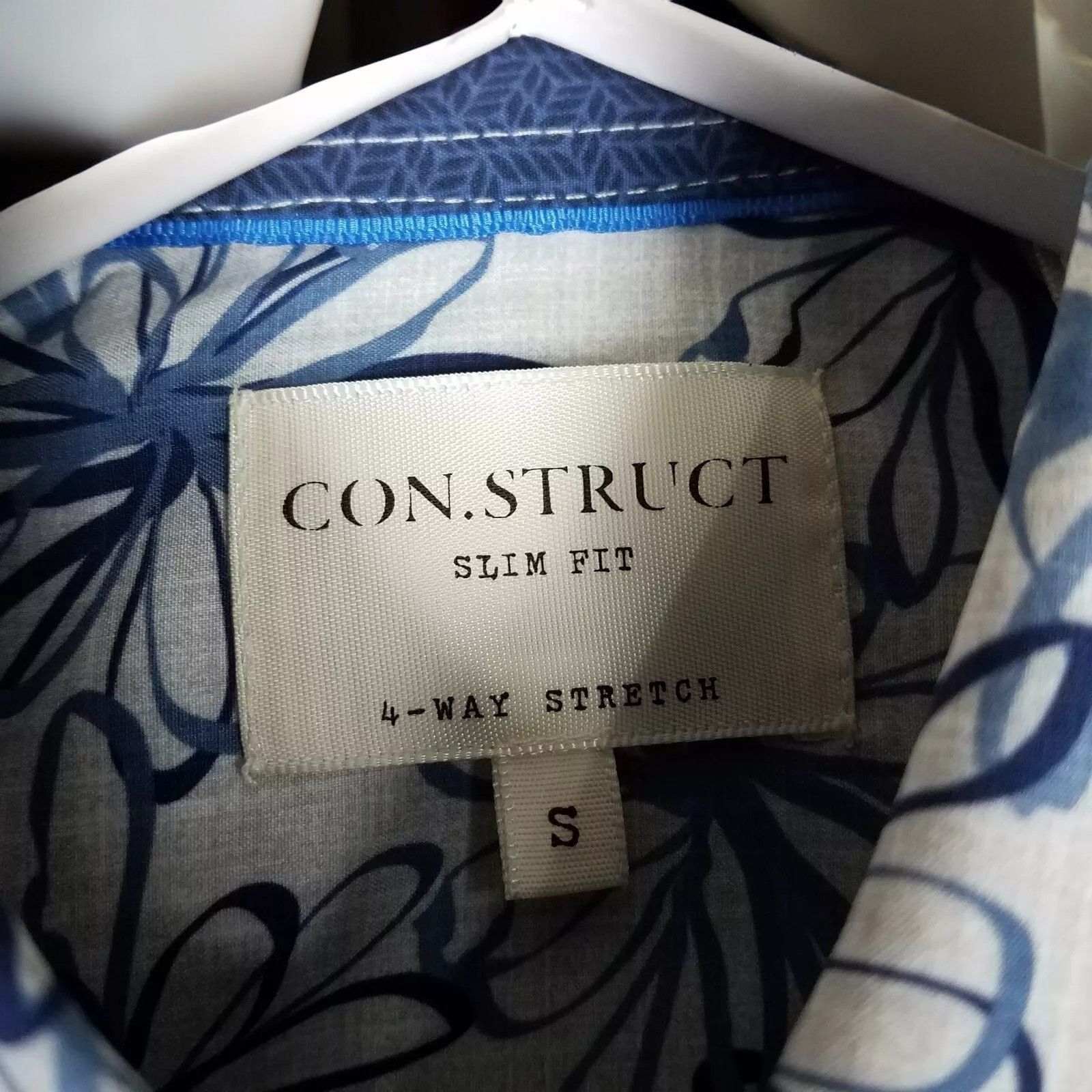 Designer Con.Struct Mens Slim Fit Blue Stretch Floral Shirt Small Size US S / EU 44-46 / 1 - 4 Thumbnail
