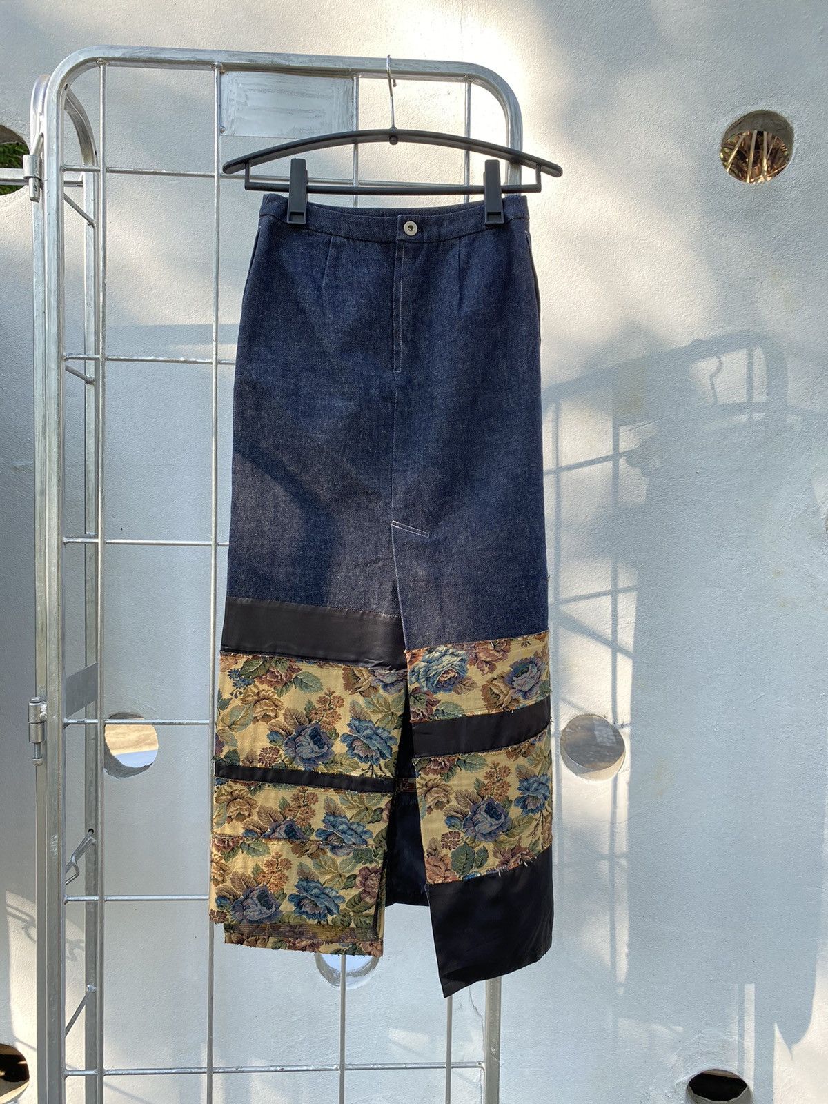 image of Japan Designer Patchwork Maxi Skirt in Blue, Women's (Size 26)