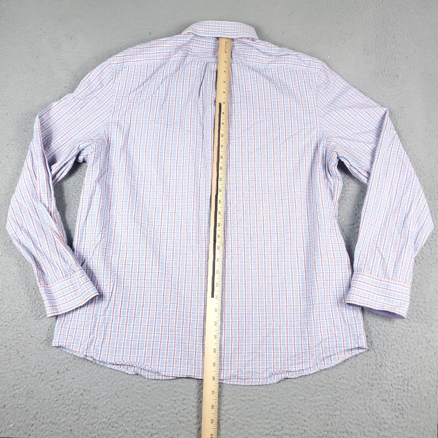 Original Penguin VINTAGE Penguin Shirt Mens 17.5 Blue Red Plaid Dress Button Up Long Sleeve Size 46R - 3 Thumbnail
