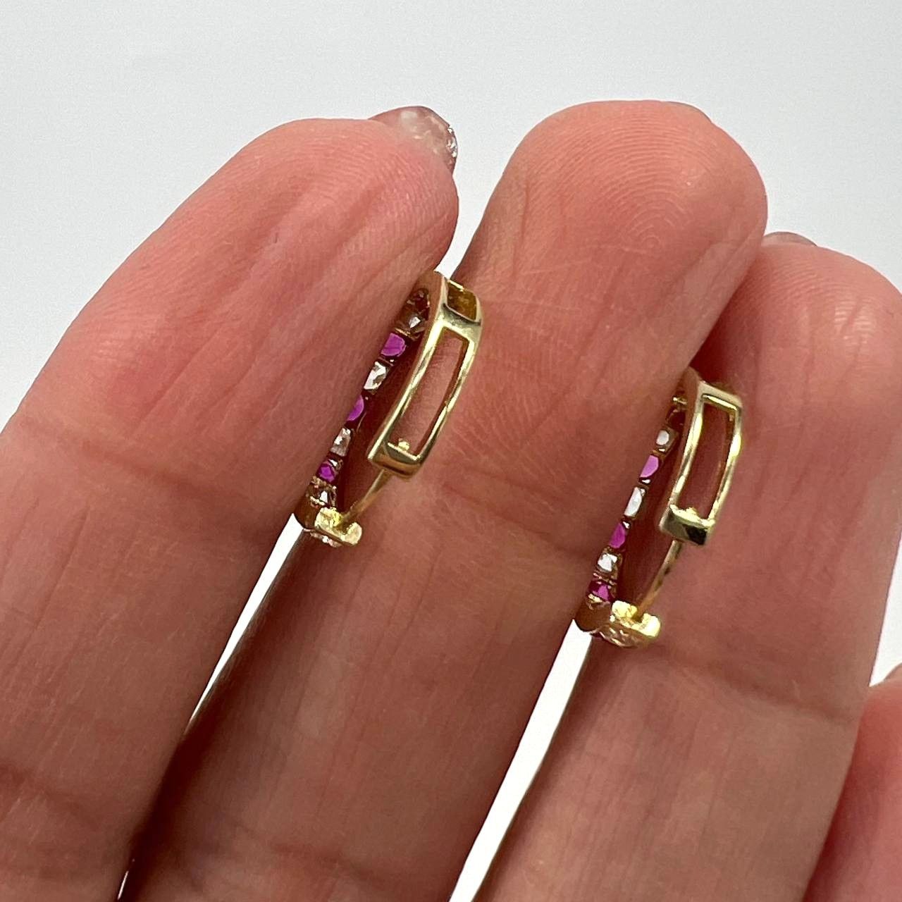 Other New 14K Yellow Gold Hoop Earrings with White and Pink Zircon Size ONE SIZE - 5 Thumbnail